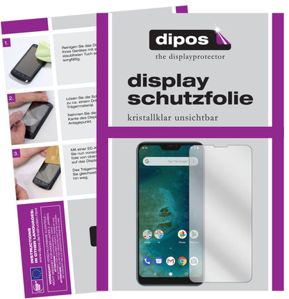 XiaomiMi A2 Lite mit aufgebrachter dipos Displayschutzfolie, glasklare Darstellung ohne Einschränkungen
