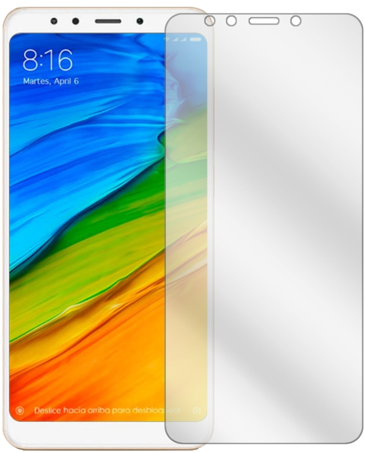 XiaomiRedmi 5 Plus mit aufgebrachter dipos Displayschutzfolie, glasklare Darstellung ohne Einschränkungen