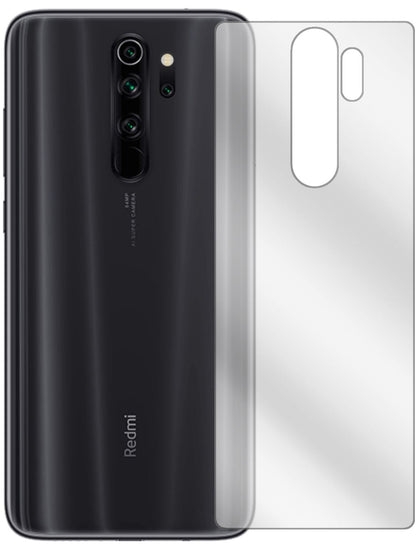 XiaomiRedmi Note 8 Rückseite mit aufgebrachter dipos Displayschutzfolie, glasklare Darstellung ohne Einschränkungen