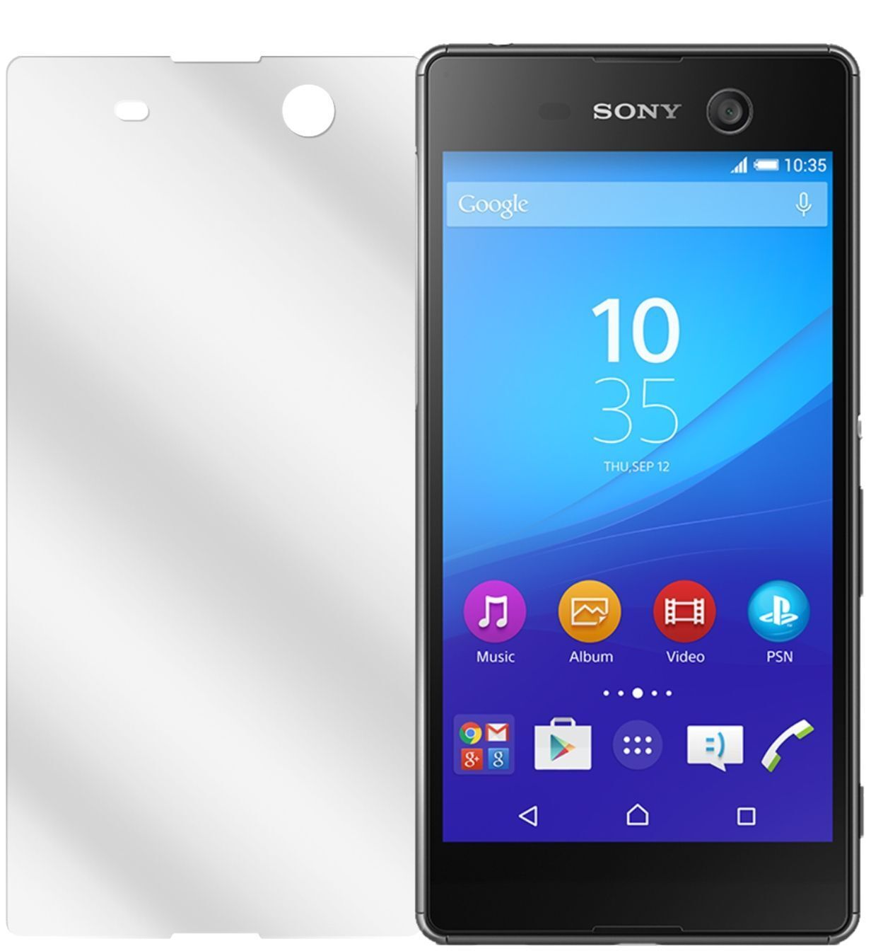 Xperia M5Sony mit aufgebrachter dipos Displayschutzfolie, glasklare Darstellung ohne Einschränkungen