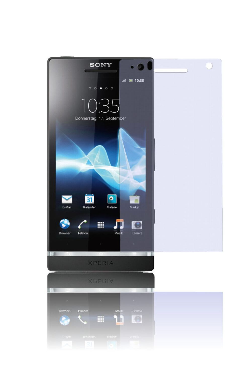 Xperia NXSony mit aufgebrachter dipos Displayschutzfolie, glasklare Darstellung ohne Einschränkungen