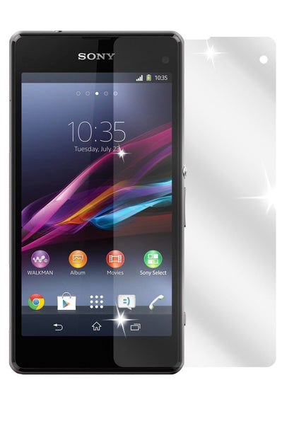 Xperia Z1 CompactSony mit aufgebrachter dipos Displayschutzfolie, glasklare Darstellung ohne Einschränkungen