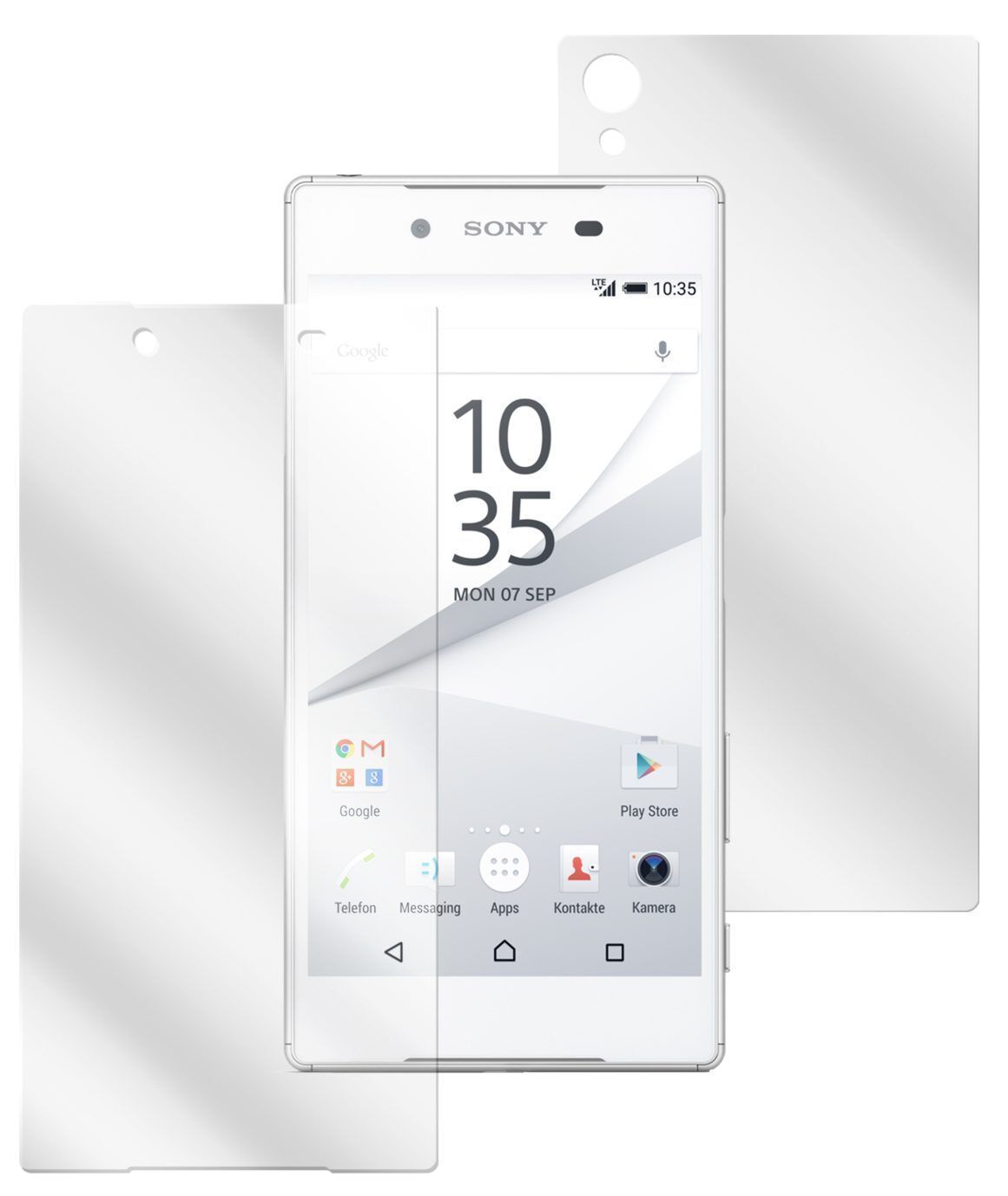 Xperia Z5Sony mit aufgebrachter dipos Displayschutzfolie, glasklare Darstellung ohne Einschränkungen