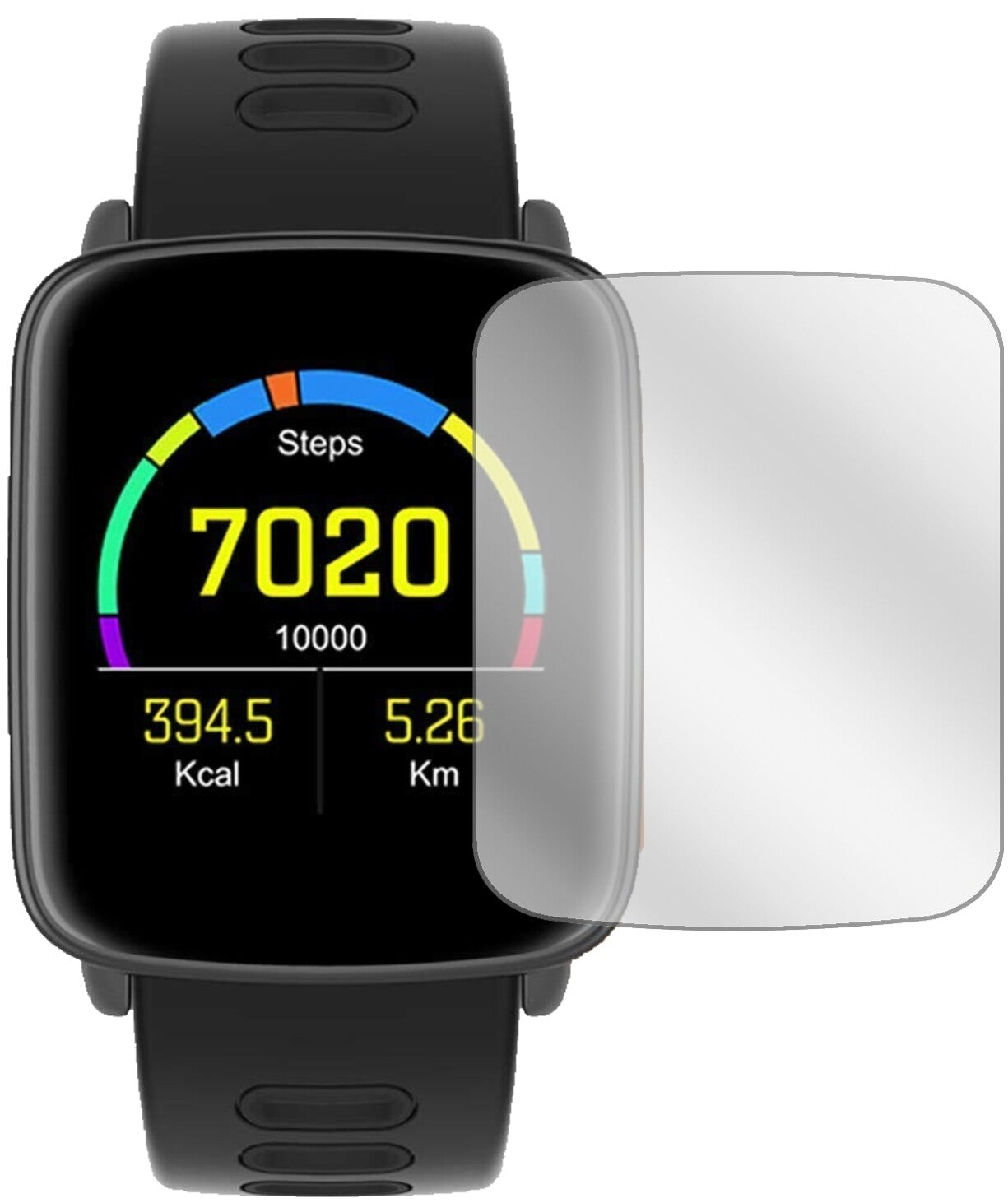 YamaySW018 Smartwatch mit aufgebrachter dipos Displayschutzfolie, glasklare Darstellung ohne Einschränkungen