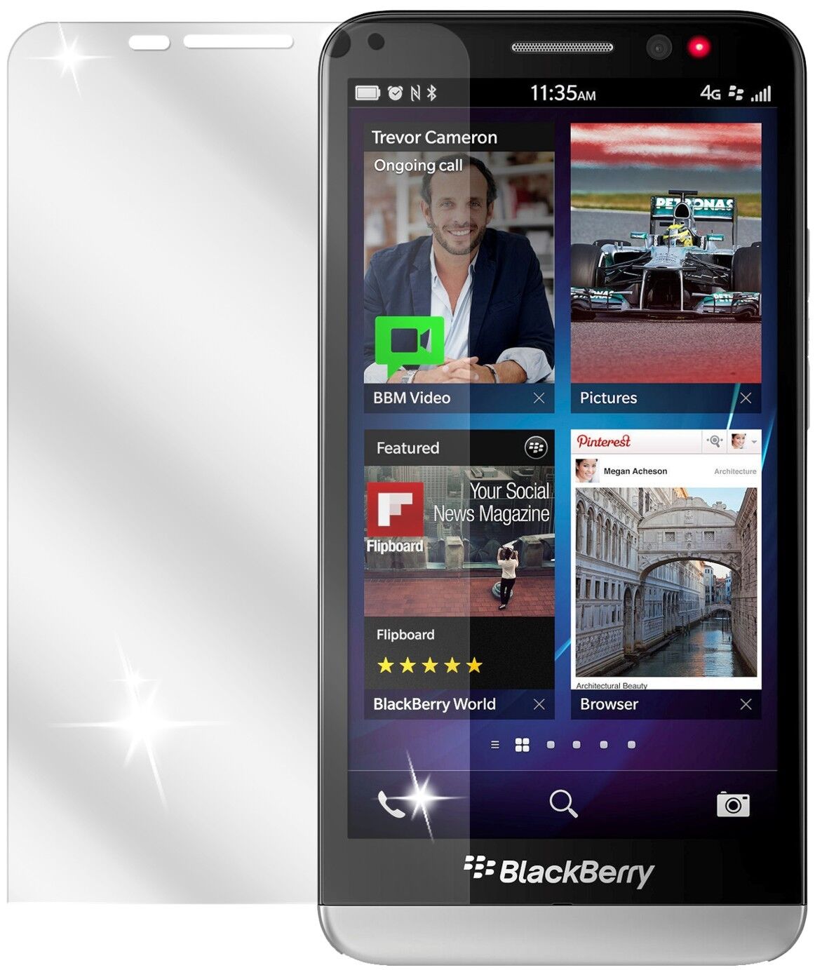Z30Blackberry mit aufgebrachter dipos Displayschutzfolie, glasklare Darstellung ohne Einschränkungen