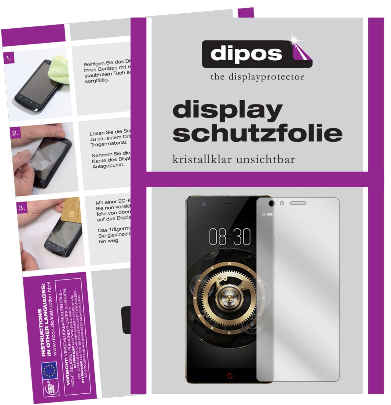 ZTENubia Z17 Lite mit aufgebrachter dipos Displayschutzfolie, glasklare Darstellung ohne Einschränkungen