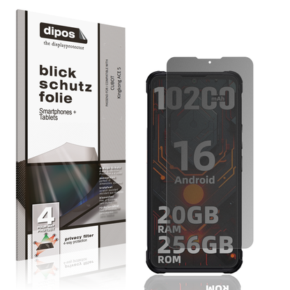 Blickschutzfolie von dipos passend für CUBOT Kingkong ACE 5, präziser Zuschnitt und blasenfrei montiert