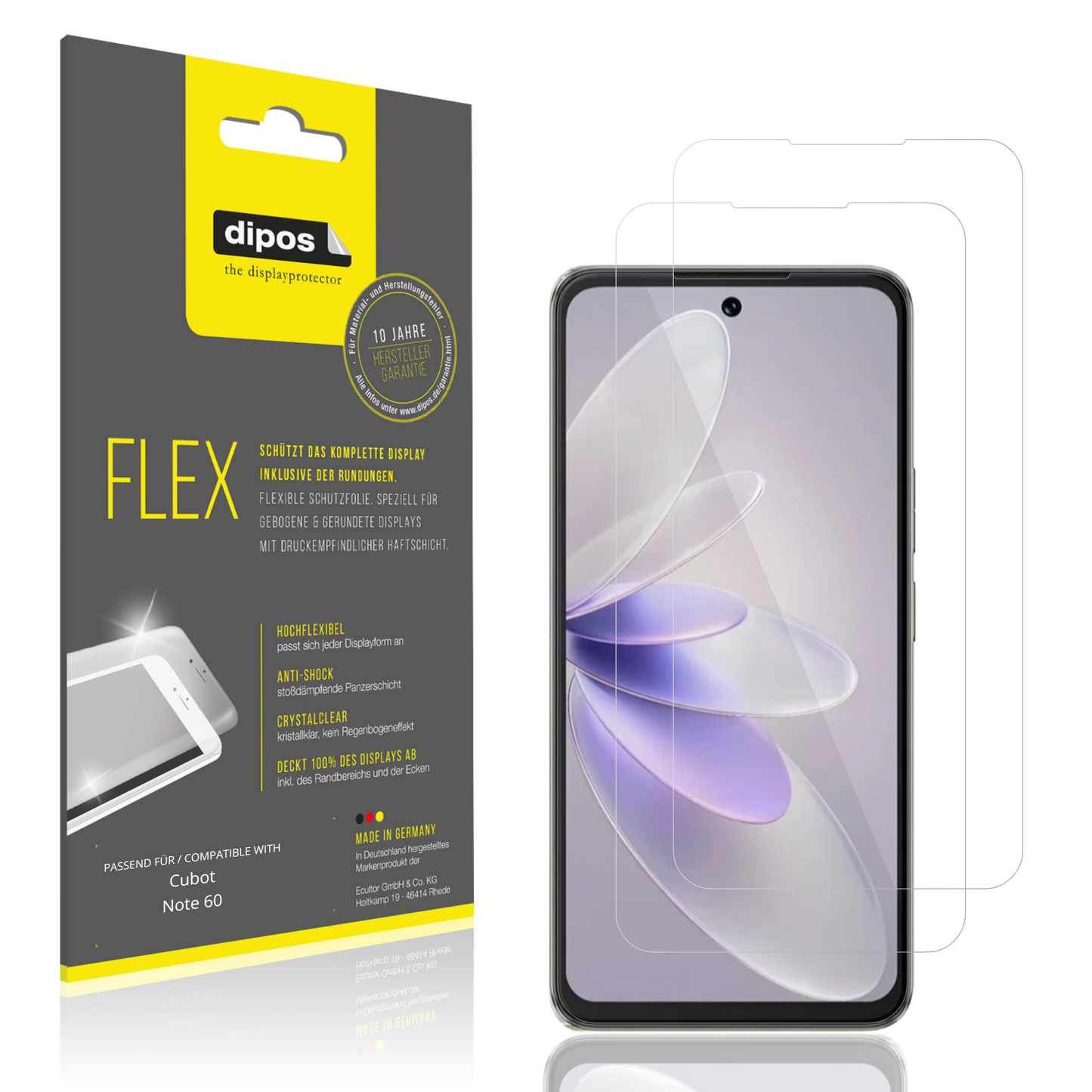 Klare Displayschutzfolie von dipos passend für Cubot Note 60, 100% Displayabdeckung und blasenfreie Montage