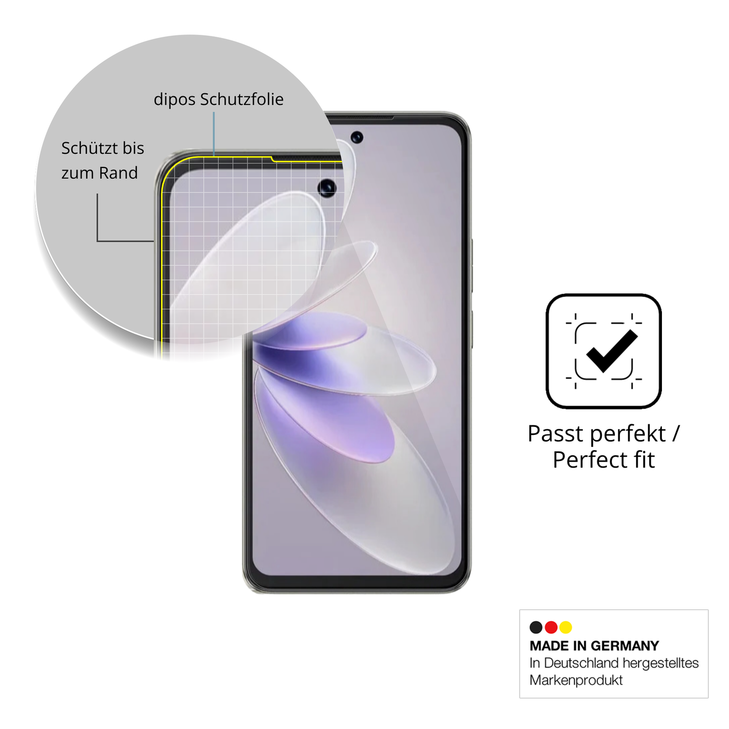 Schutzfolie mit optimaler Passform, zur Verwendung mit Hüllen geeignet