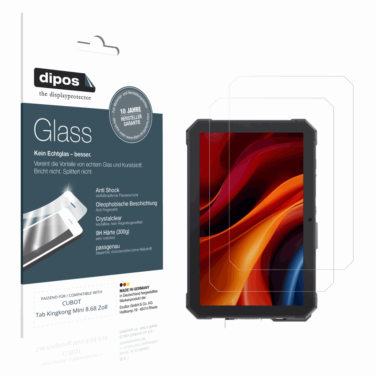 Klare Displayschutzfolie von dipos passend für CUBOT Tab Kingkong Mini 8.68 Zoll, 9H kratzfest und blasenfrei montiert