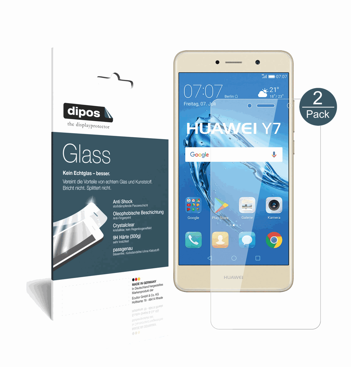 2x 9H Schutzfolie für Huawei Y7 (2017) Panzerfolie
