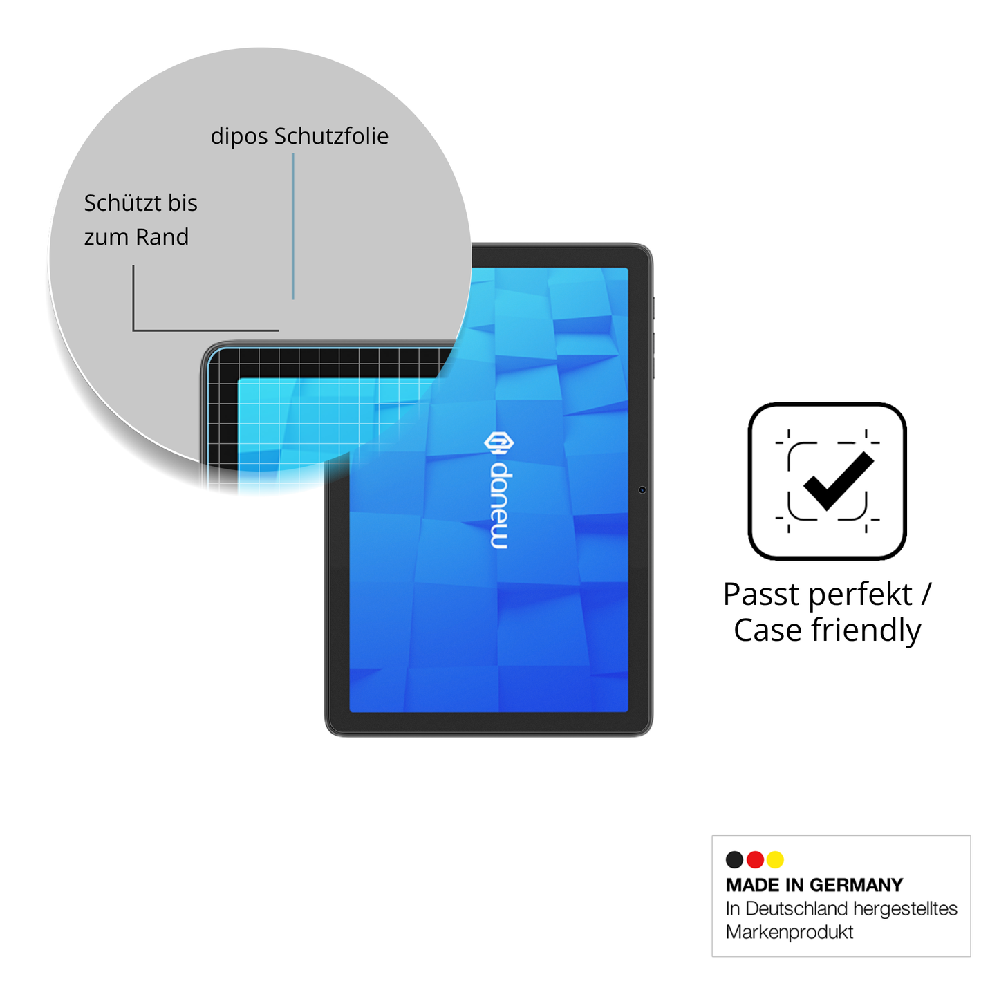 Schutzglasfolie mit optimaler Passform, zur Verwendung mit Hüllen geeignet