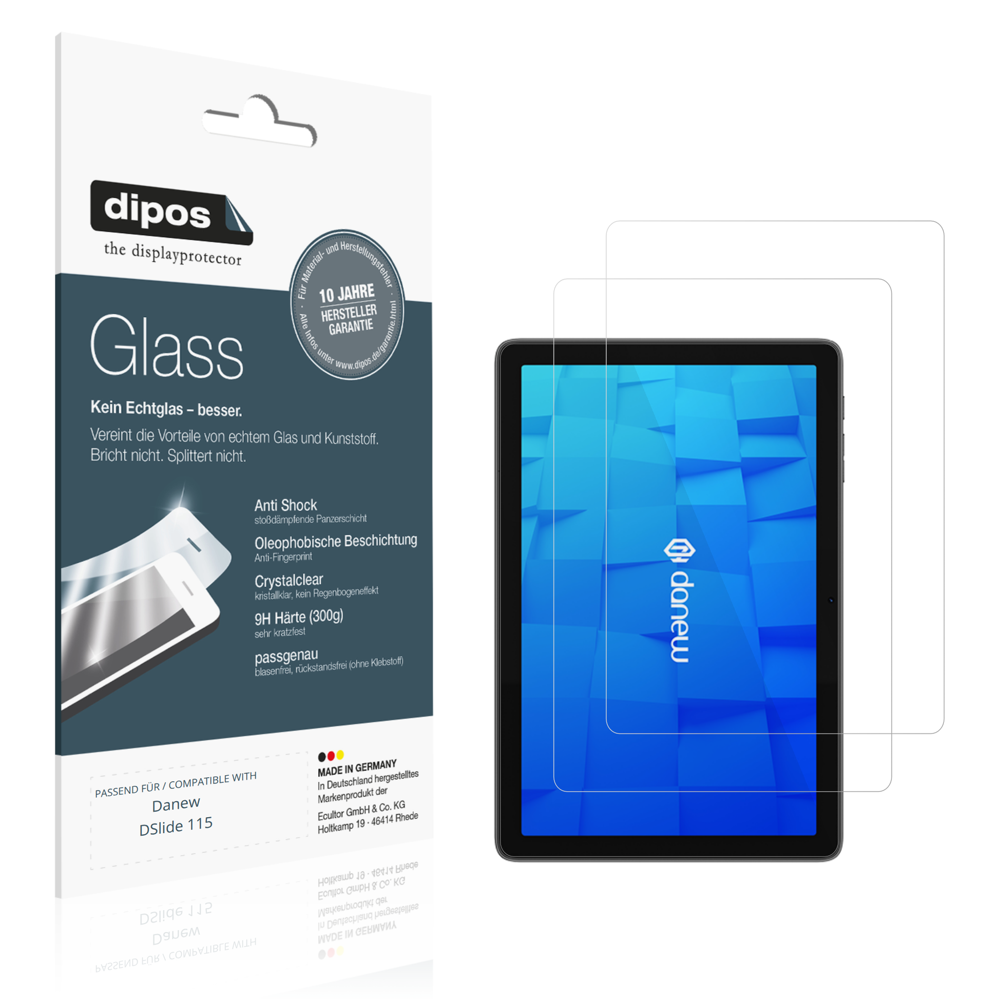 Klare Displayschutzfolie von dipos passend für Danew DSlide 115, 9H kratzfest und blasenfrei montiert