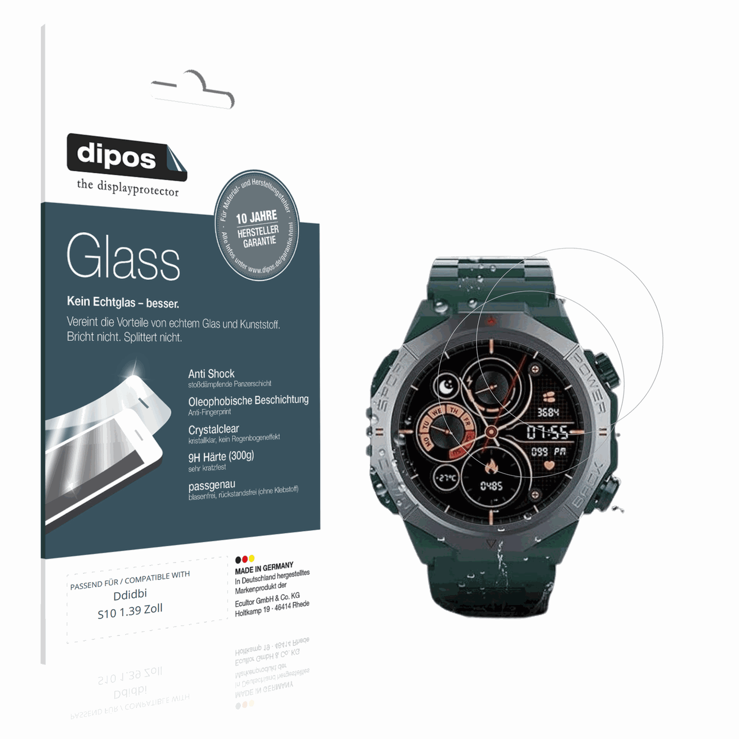 Klare Displayschutzfolie von dipos passend für Ddidbi S10 1.39 Zoll, 9H kratzfest und blasenfrei montiert