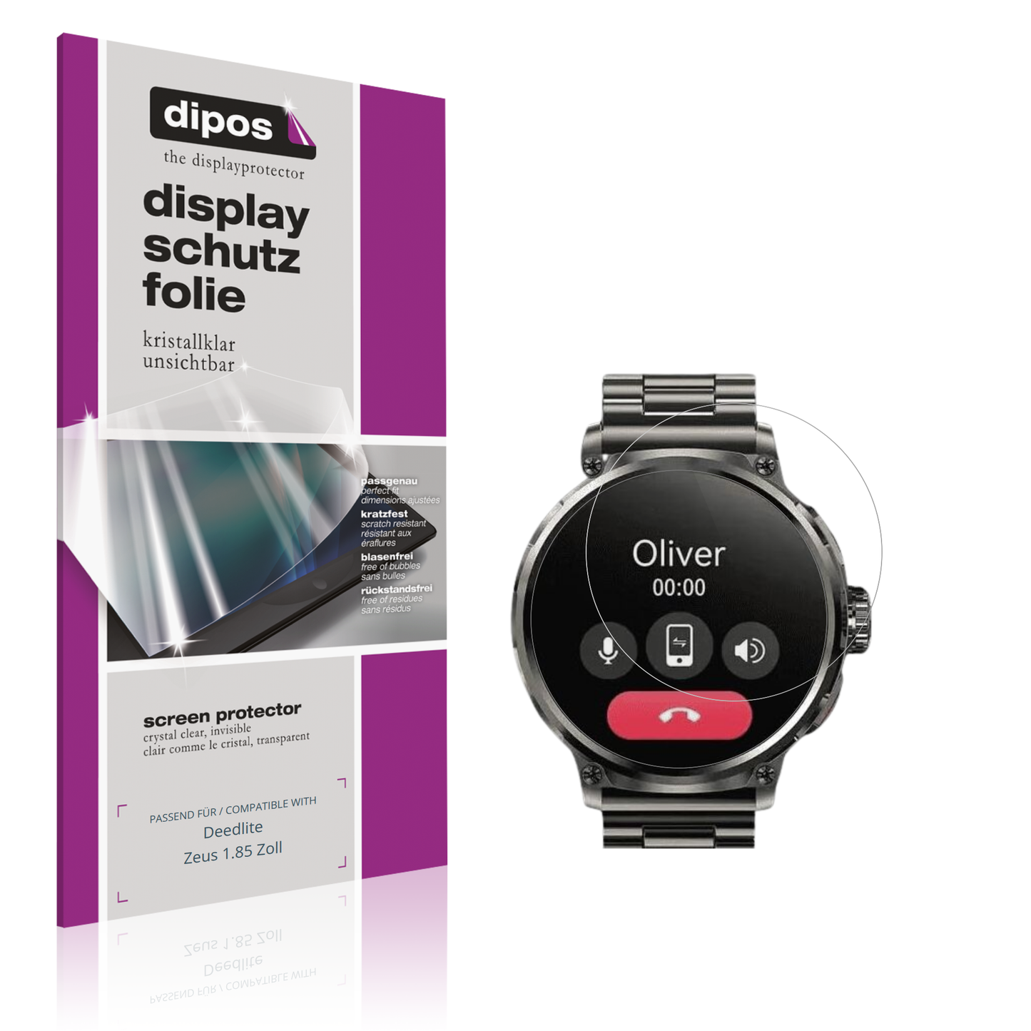 Klare Displayschutzfolie von dipos passend für Deedlite Zeus 1.85 Zoll, präziser Zuschnitt und blasenfrei montiert
