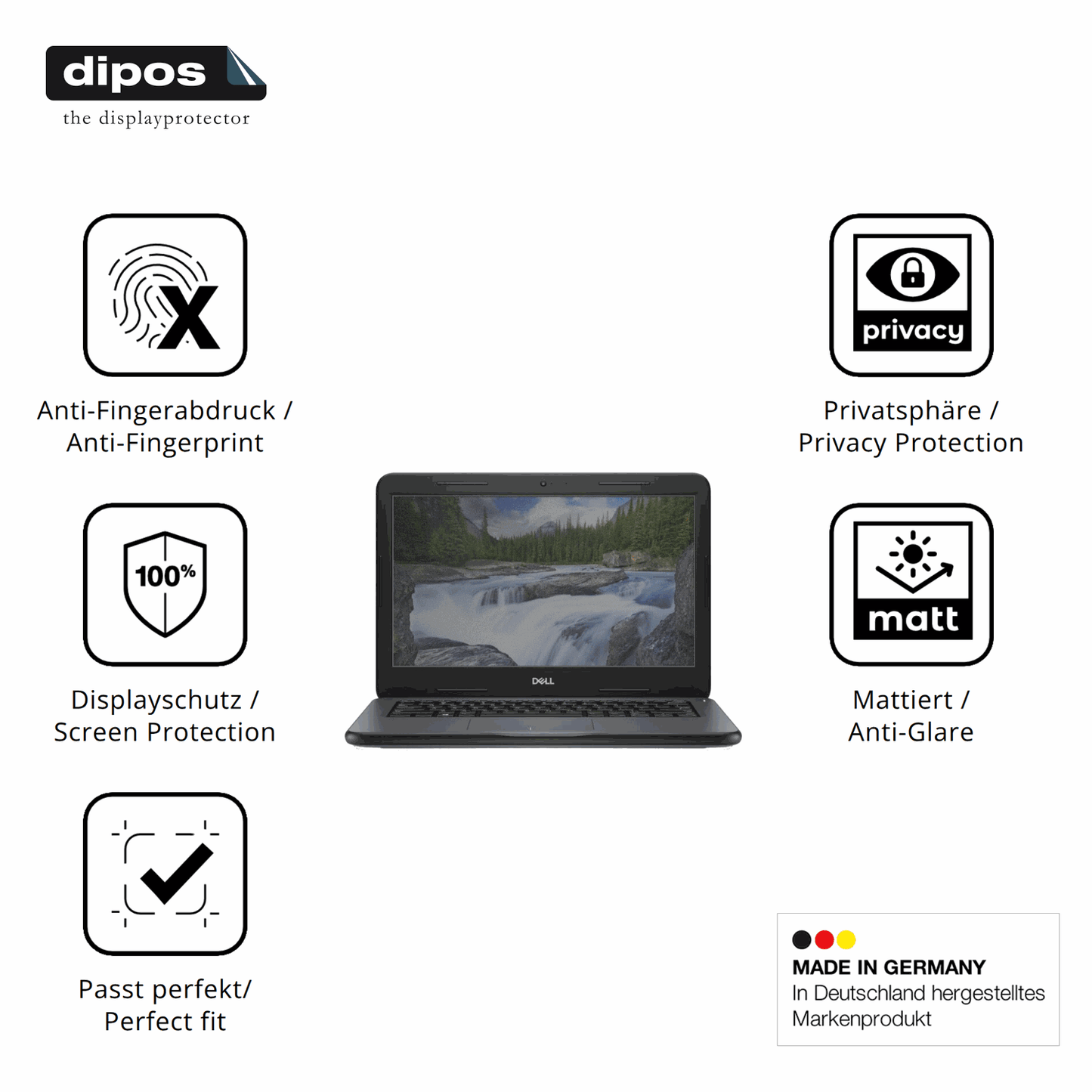 Privatsphäre-Schutz durch Sichtschutz-Folie passend zugeschnitten für Dell Latitude 3310