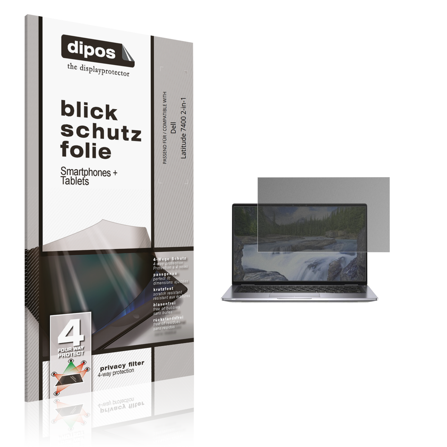 Blickschutzfolie von dipos passend für Dell Latitude 7400 2-in-1, präziser Zuschnitt und blasenfrei montiert