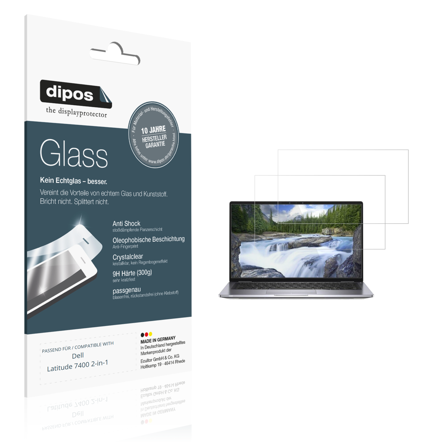 Klare Displayschutzfolie von dipos passend für Dell Latitude 7400 2-in-1, 9H kratzfest und blasenfrei montiert