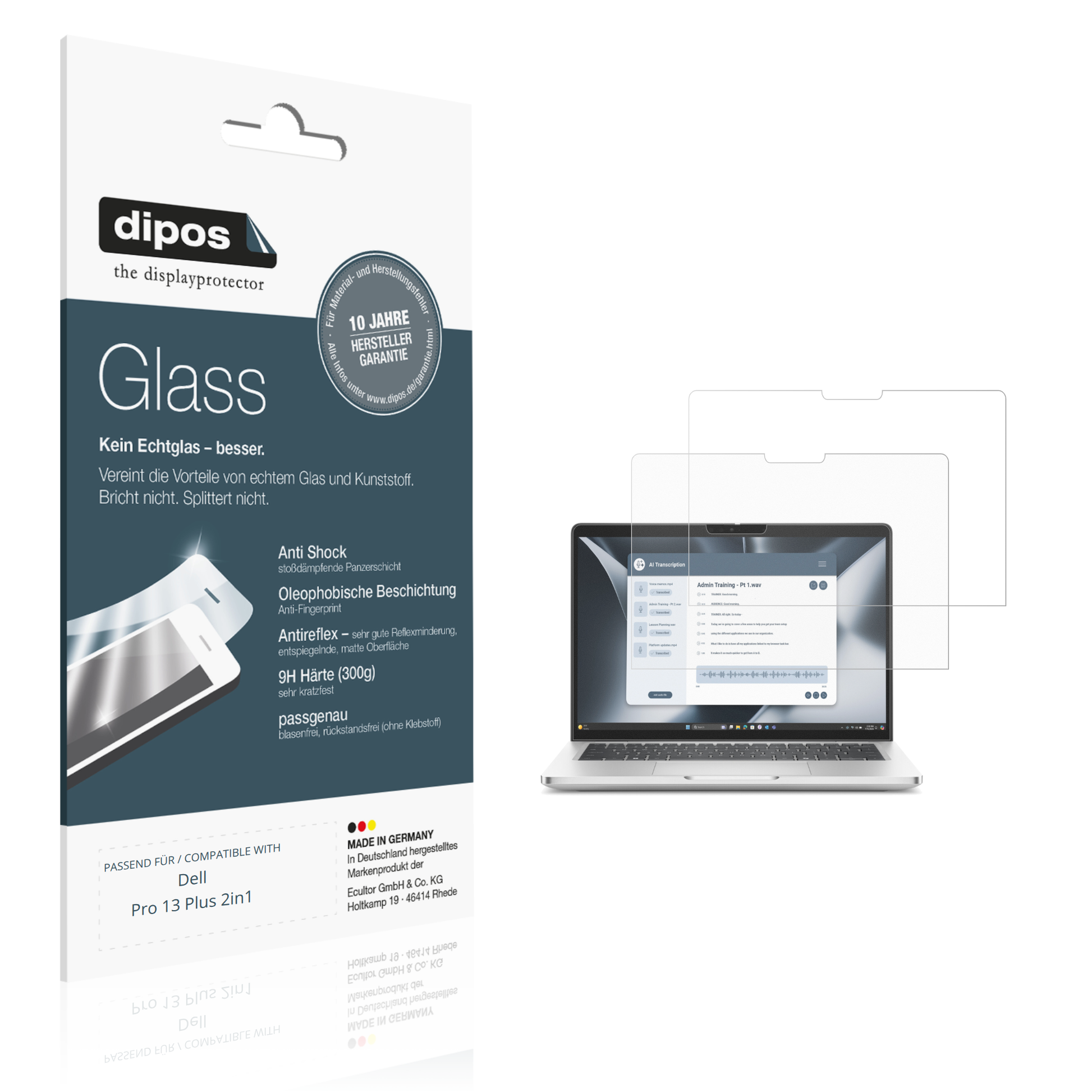 Matte Displayschutzfolie von dipos passend für Dell Pro 13 Plus 2in1, 9H kratzfest und blasenfrei montiert