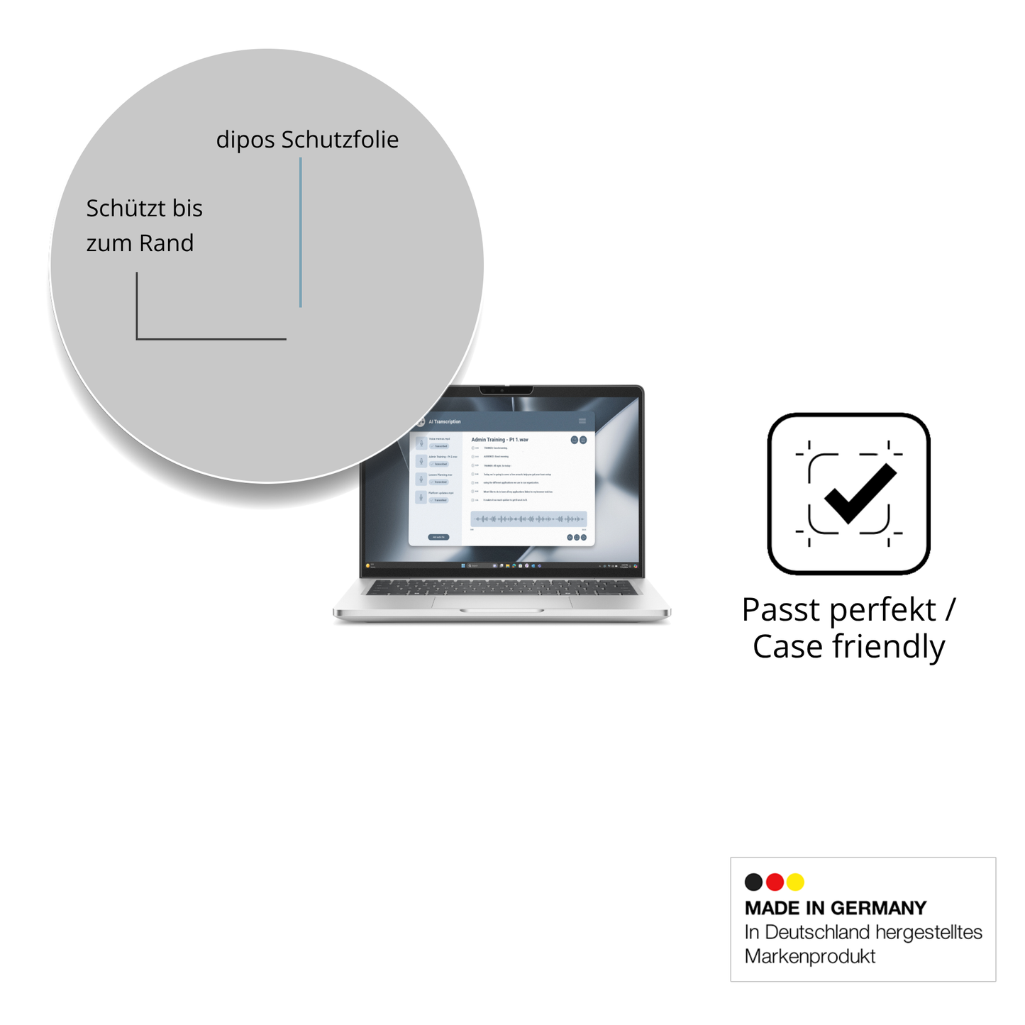 Schutzglasfolie mit optimaler Passform, zur Verwendung mit Hüllen geeignet