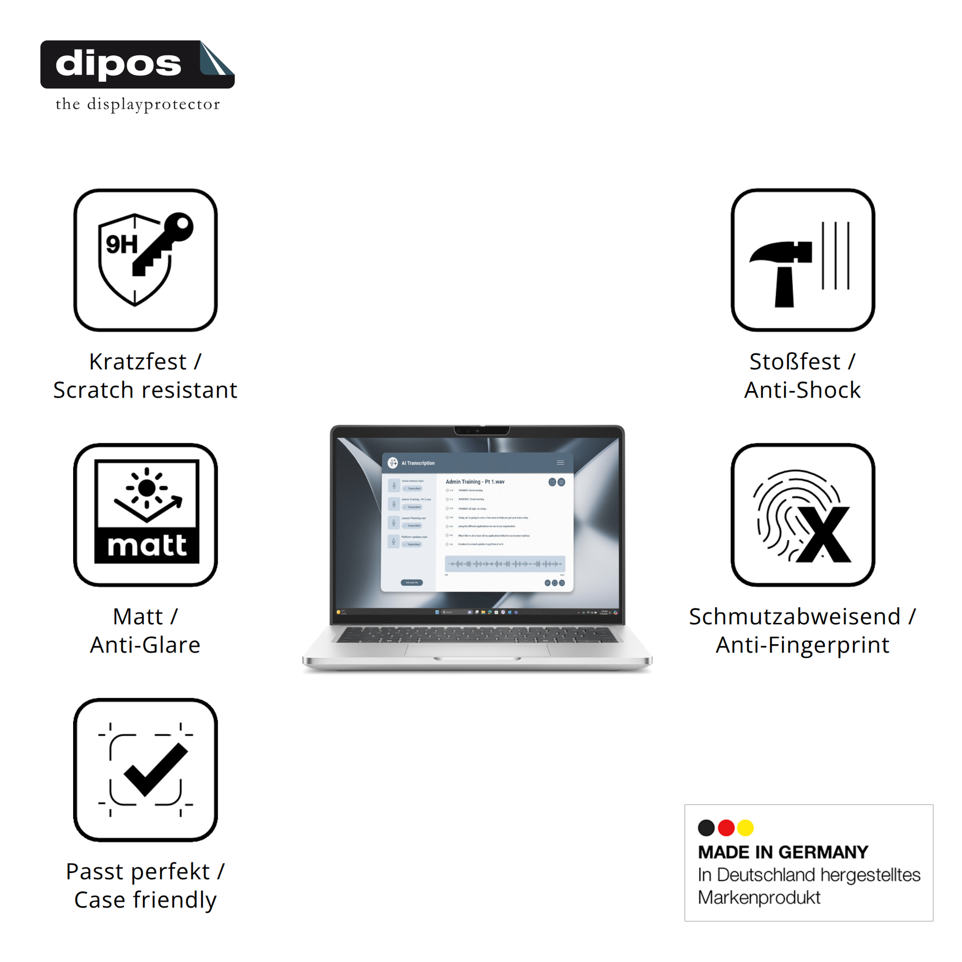 Displayschutz hergestellt in Deutschland, höchste Qualität made in Germany