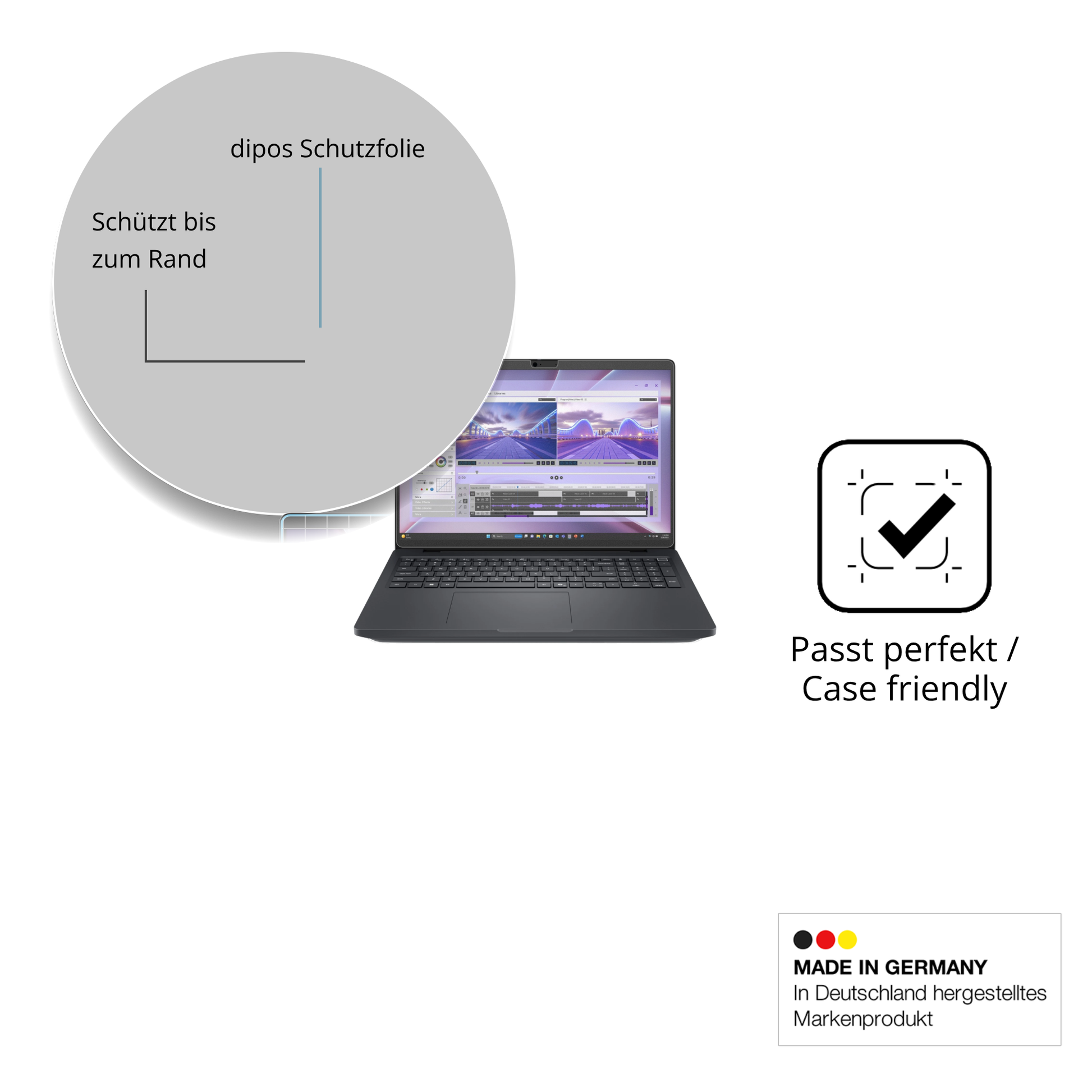 Schutzglasfolie mit optimaler Passform, zur Verwendung mit Hüllen geeignet