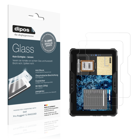 Klare Displayschutzfolie von dipos passend für dellpro rugged 12 ra02260, 9H kratzfest und blasenfrei montiert