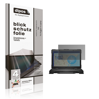Blickschutzfolie von dipos passend für dellpro rugged 14 laptop, präziser Zuschnitt und blasenfrei montiert