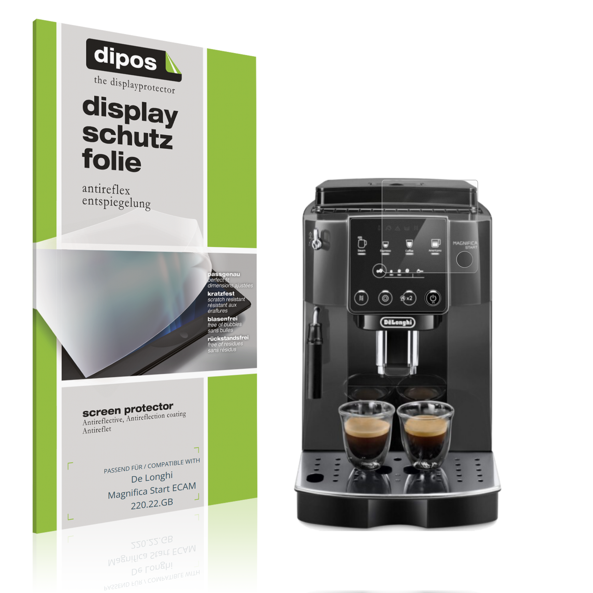 Matte Displayschutzfolie von dipos passend für De Longhi Magnifica Start ECAM 220.22.GB, präziser Zuschnitt und blasenfrei montiert