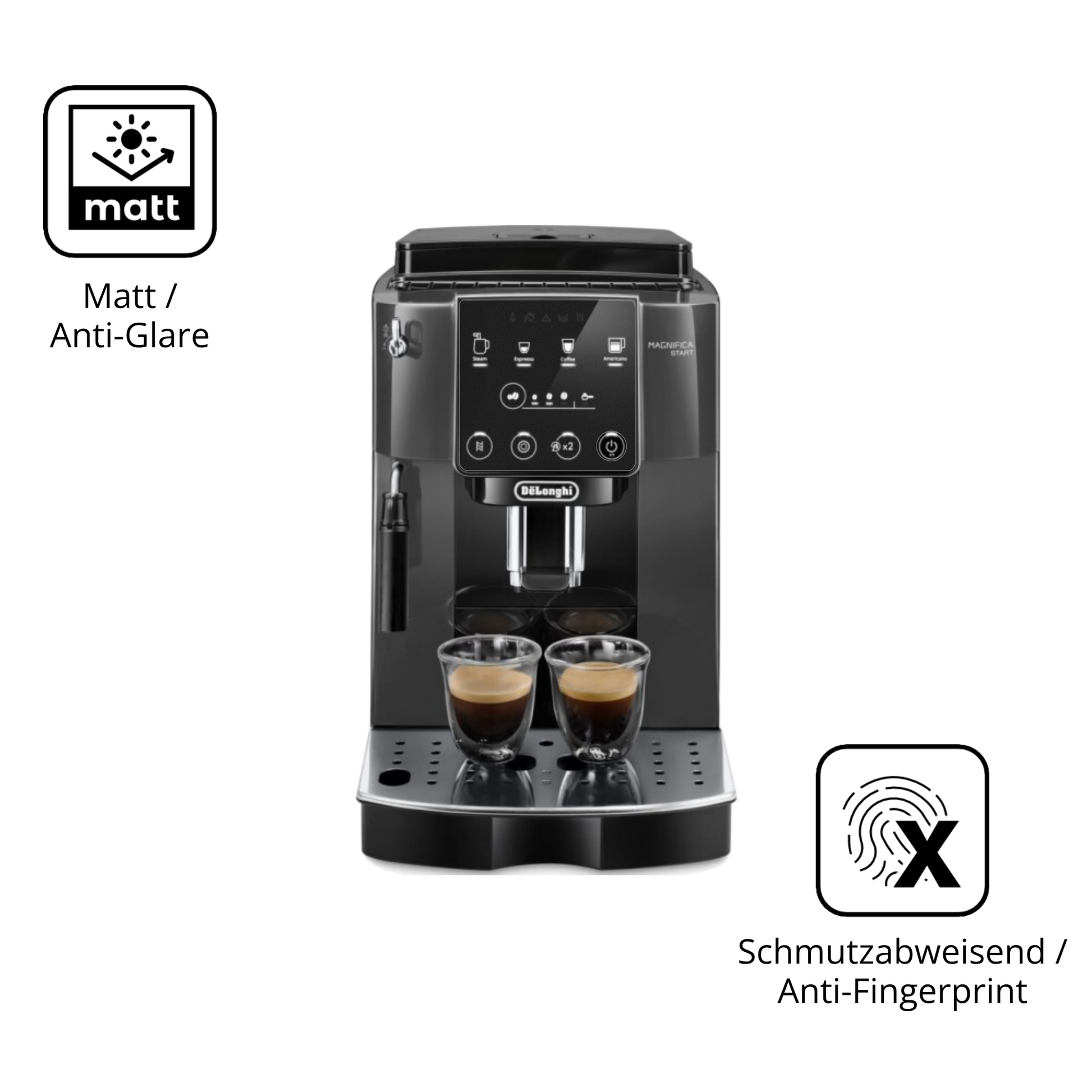Dünne und entspiegelnde Folie passend zugeschnitten für De Longhi Magnifica Start ECAM 220.22.GB