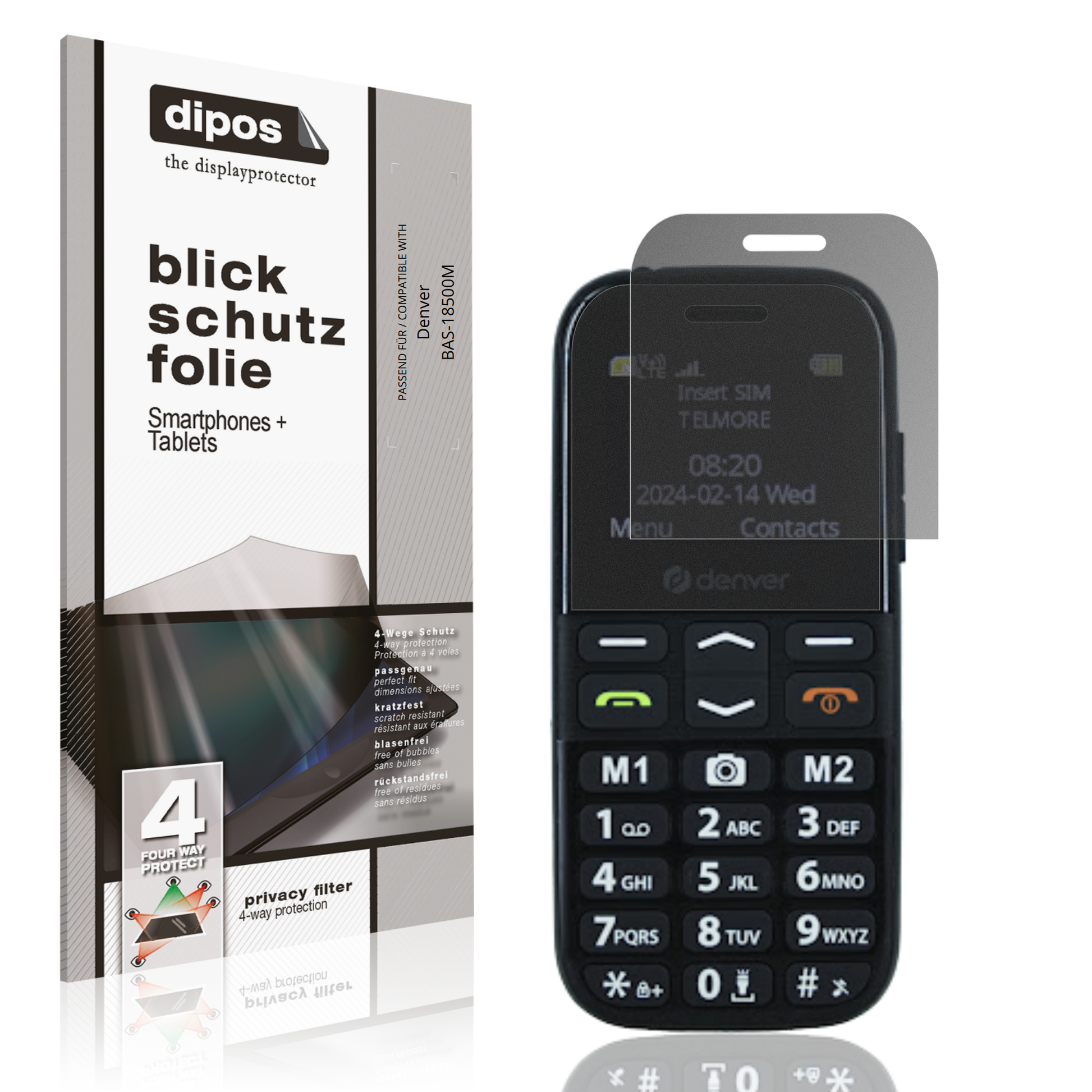 Blickschutzfolie von dipos passend für Denver BAS-18500M, präziser Zuschnitt und blasenfrei montiert