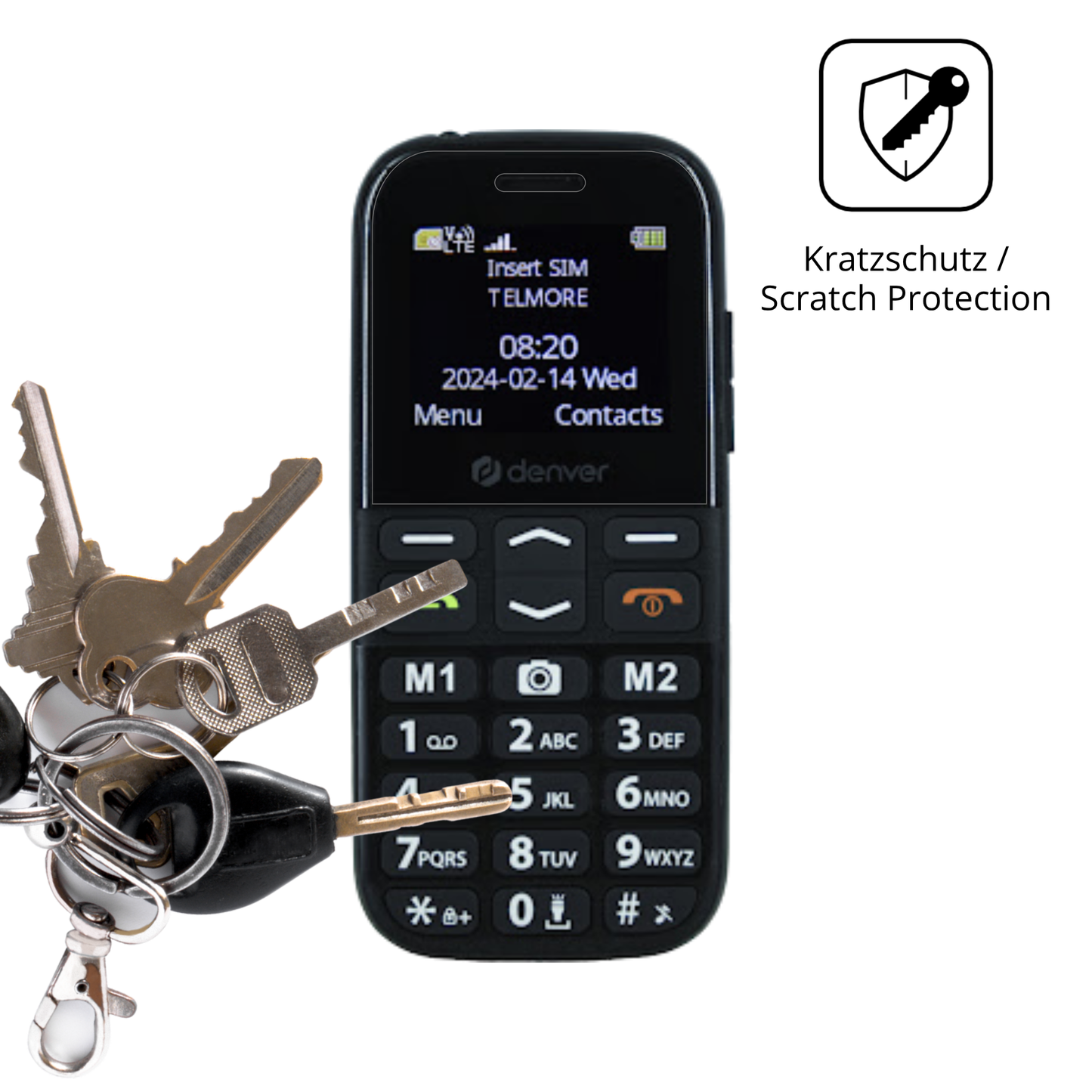 Schutz gegen Kratzer auf dem Denver BAS-18500M Glas durch Schlüssel oder Ähnliches