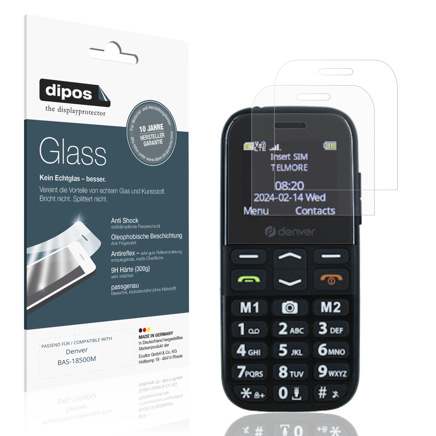Matte Displayschutzfolie von dipos passend für Denver BAS-18500M, 9H kratzfest und blasenfrei montiert