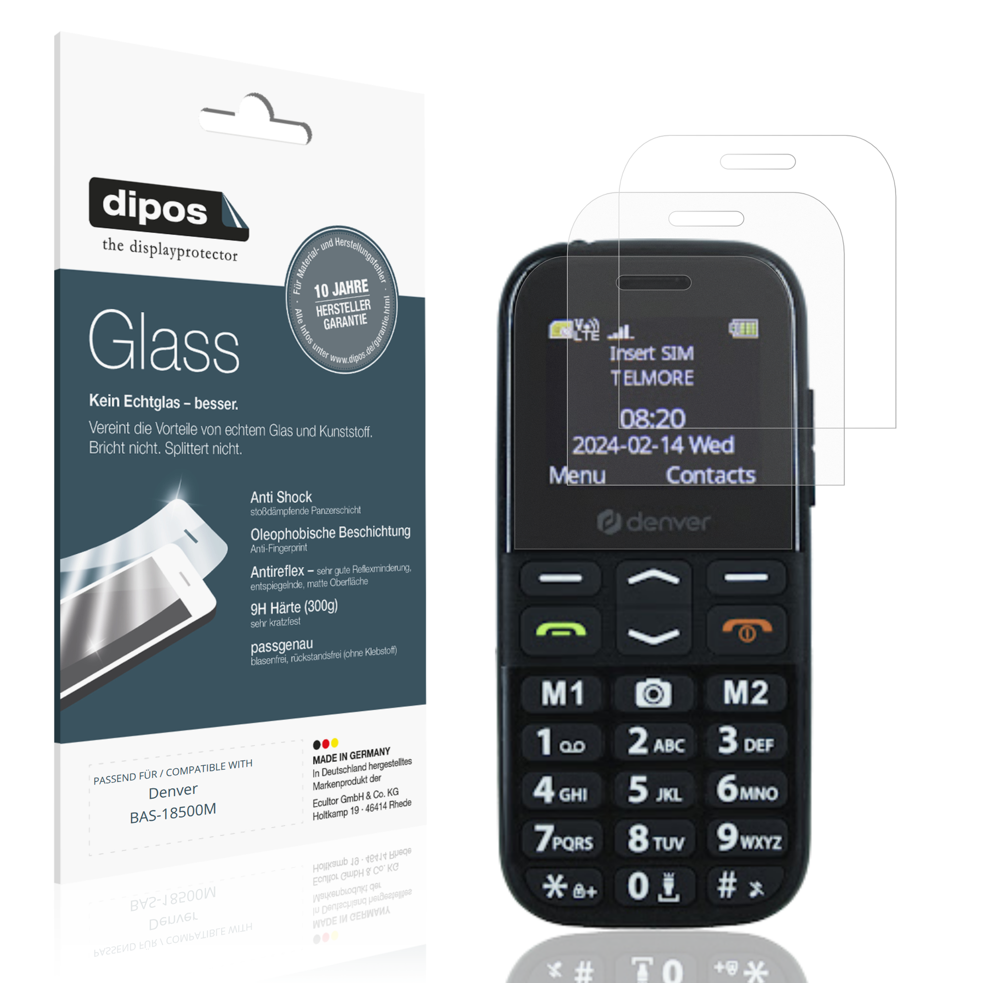 Matte Displayschutzfolie von dipos passend für Denver BAS-18500M, 9H kratzfest und blasenfrei montiert