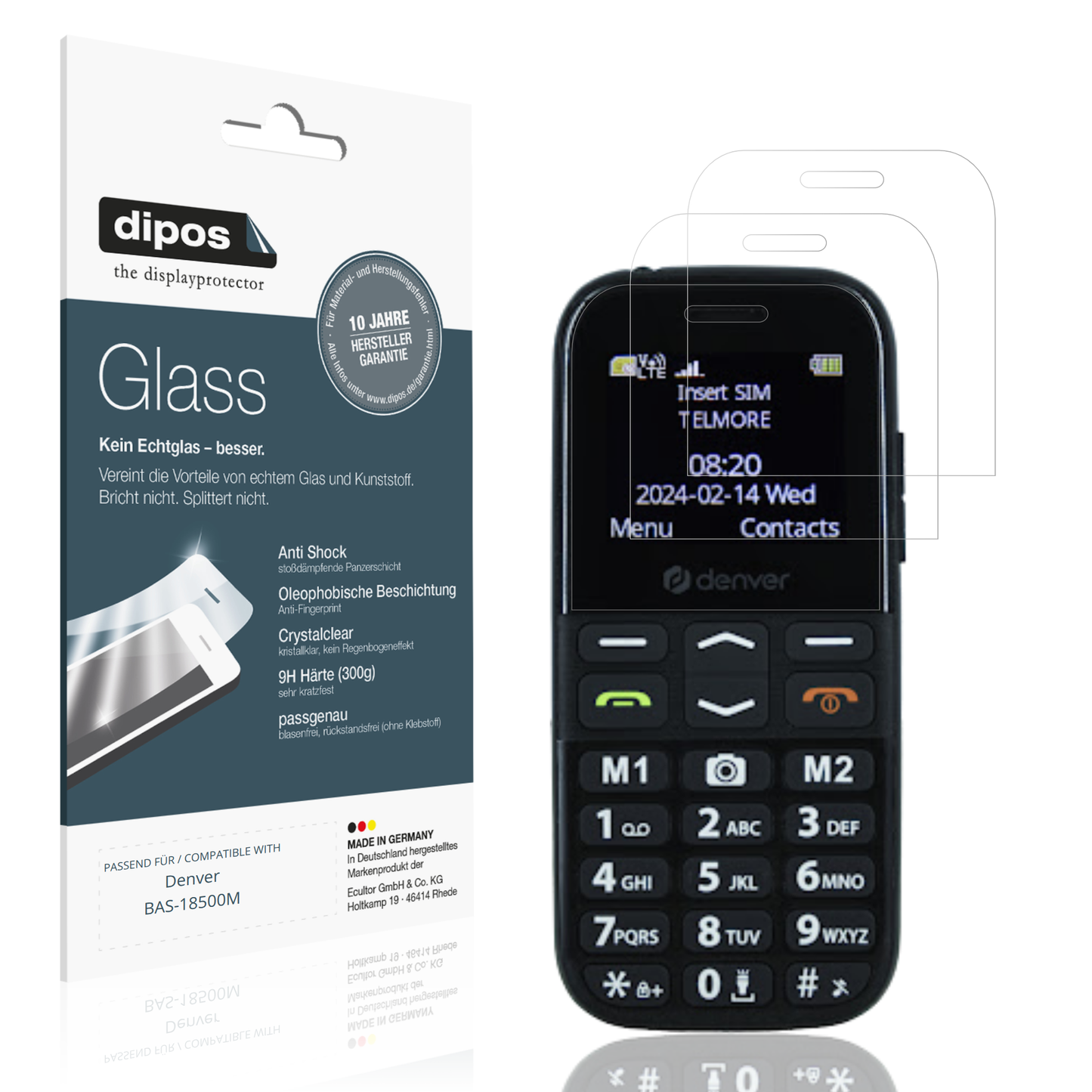 Klare Displayschutzfolie von dipos passend für Denver BAS-18500M, 9H kratzfest und blasenfrei montiert