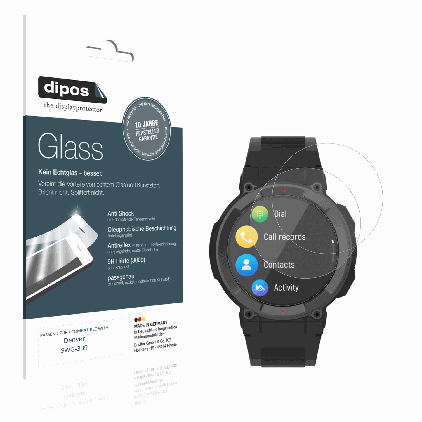 Matte Displayschutzfolie von dipos passend für Denver SWG-339, 9H kratzfest und blasenfrei montiert