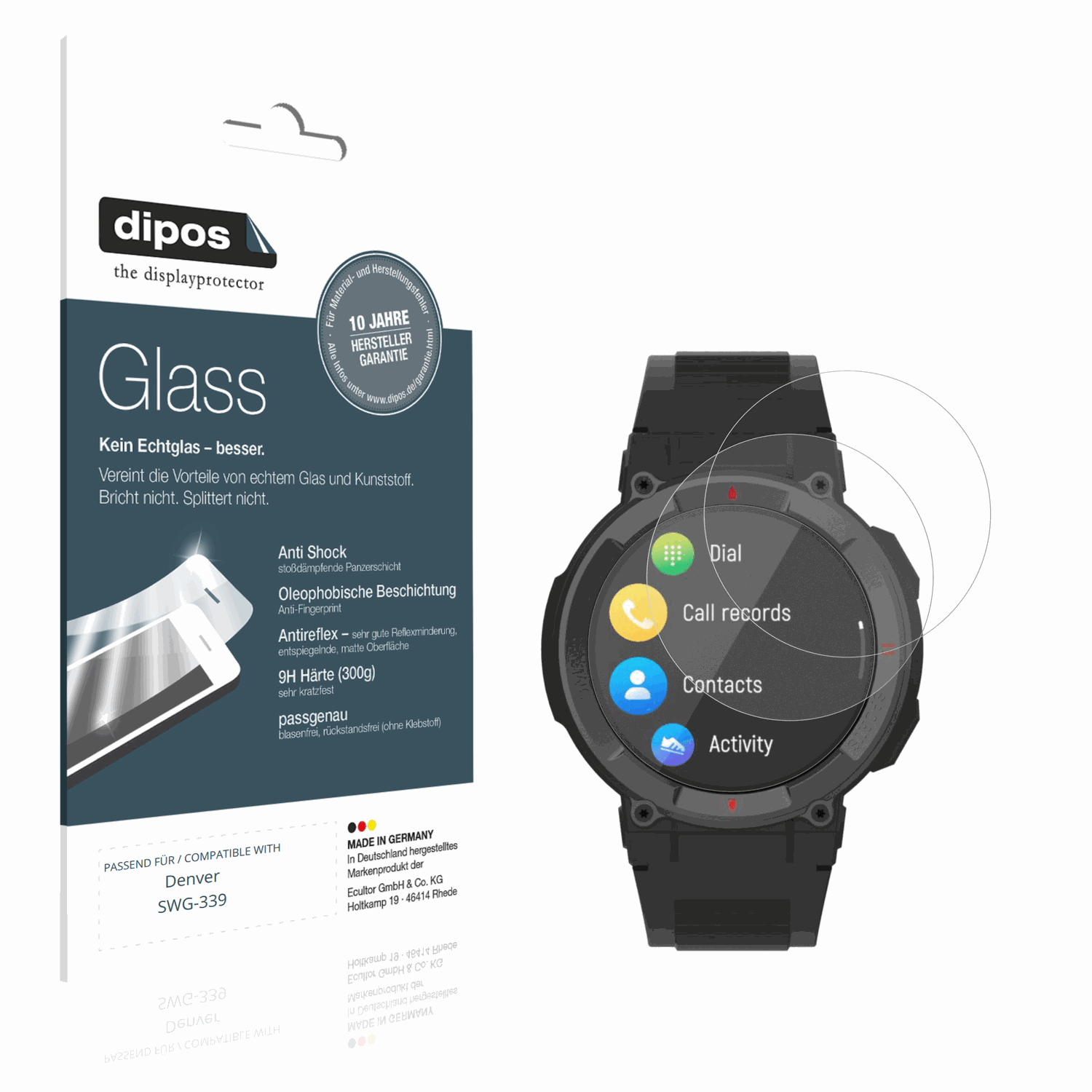 Matte Displayschutzfolie von dipos passend für Denver SWG-339, 9H kratzfest und blasenfrei montiert