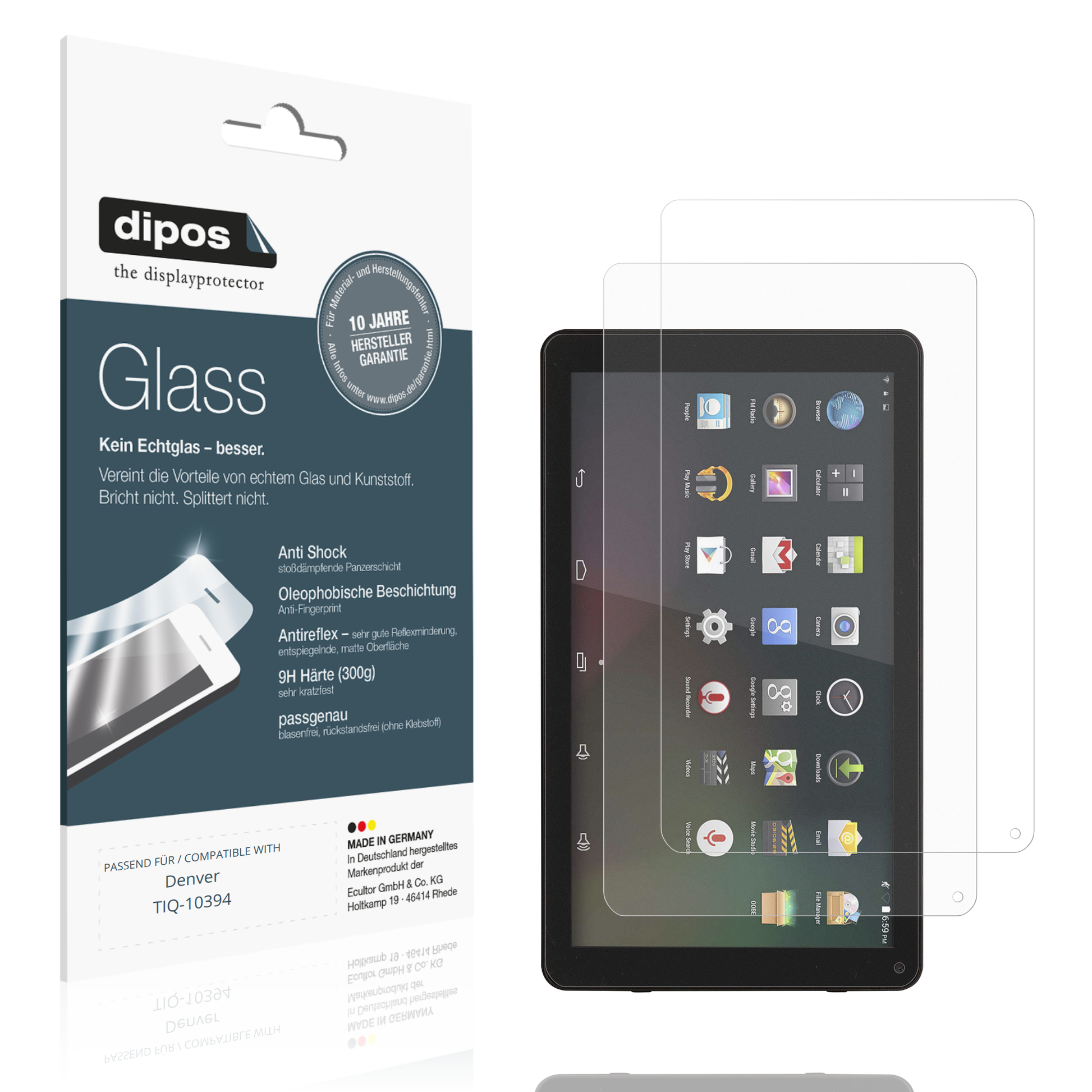 Matte Displayschutzfolie von dipos passend für Denver TIQ-10394, 9H kratzfest und blasenfrei montiert