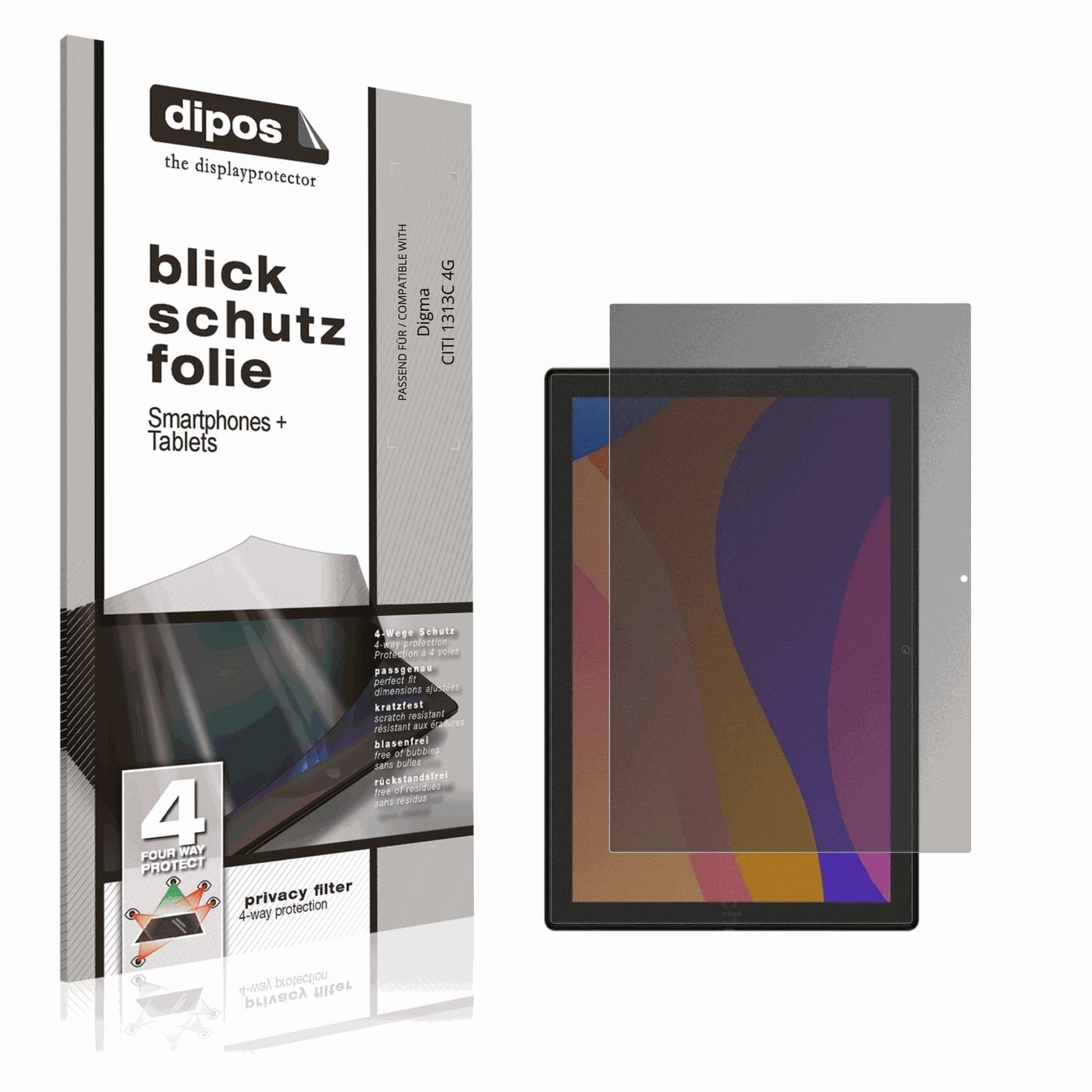Blickschutzfolie von dipos passend für Digma CITI 1313C 4G, präziser Zuschnitt und blasenfrei montiert