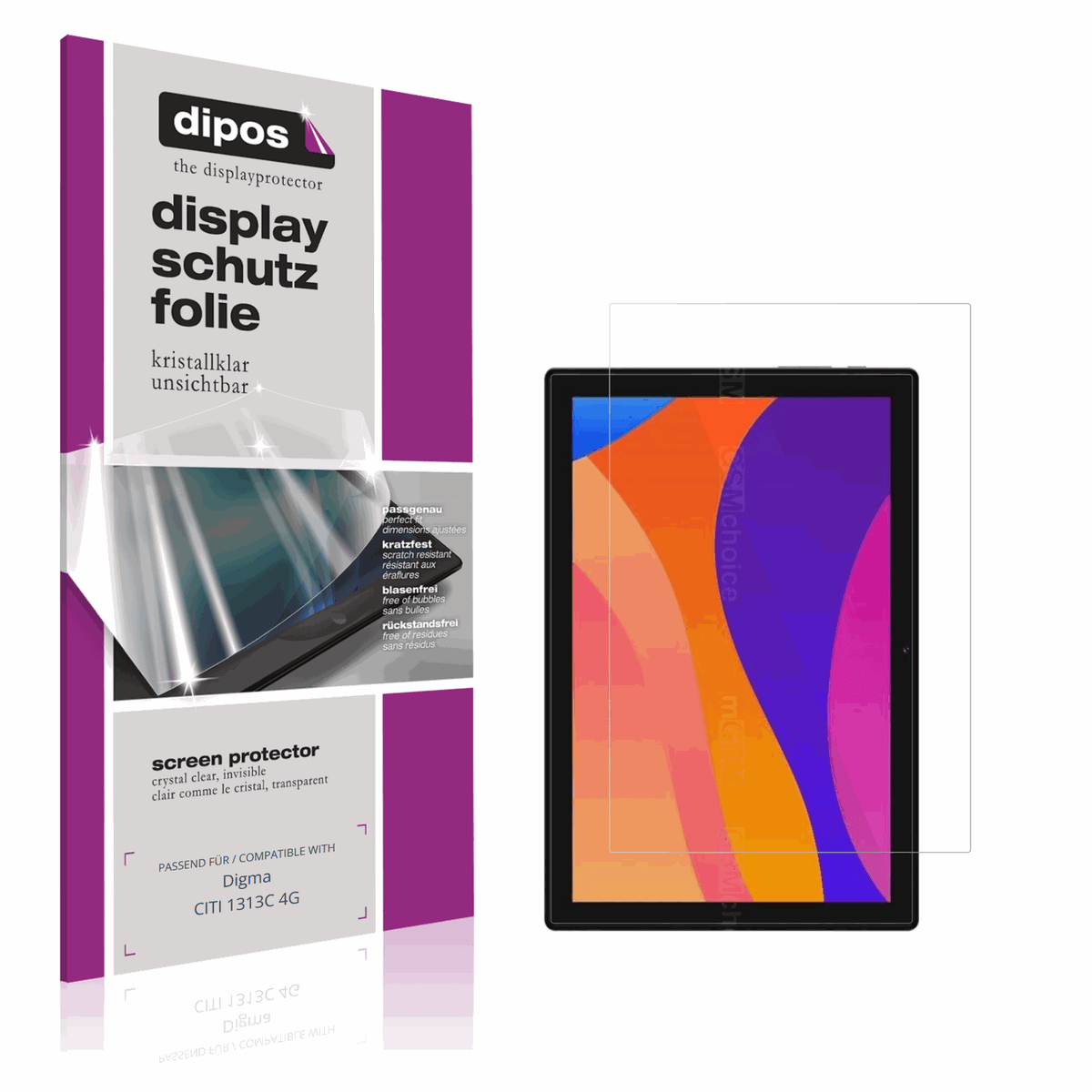 Klare Displayschutzfolie von dipos passend für Digma CITI 1313C 4G, präziser Zuschnitt und blasenfrei montiert