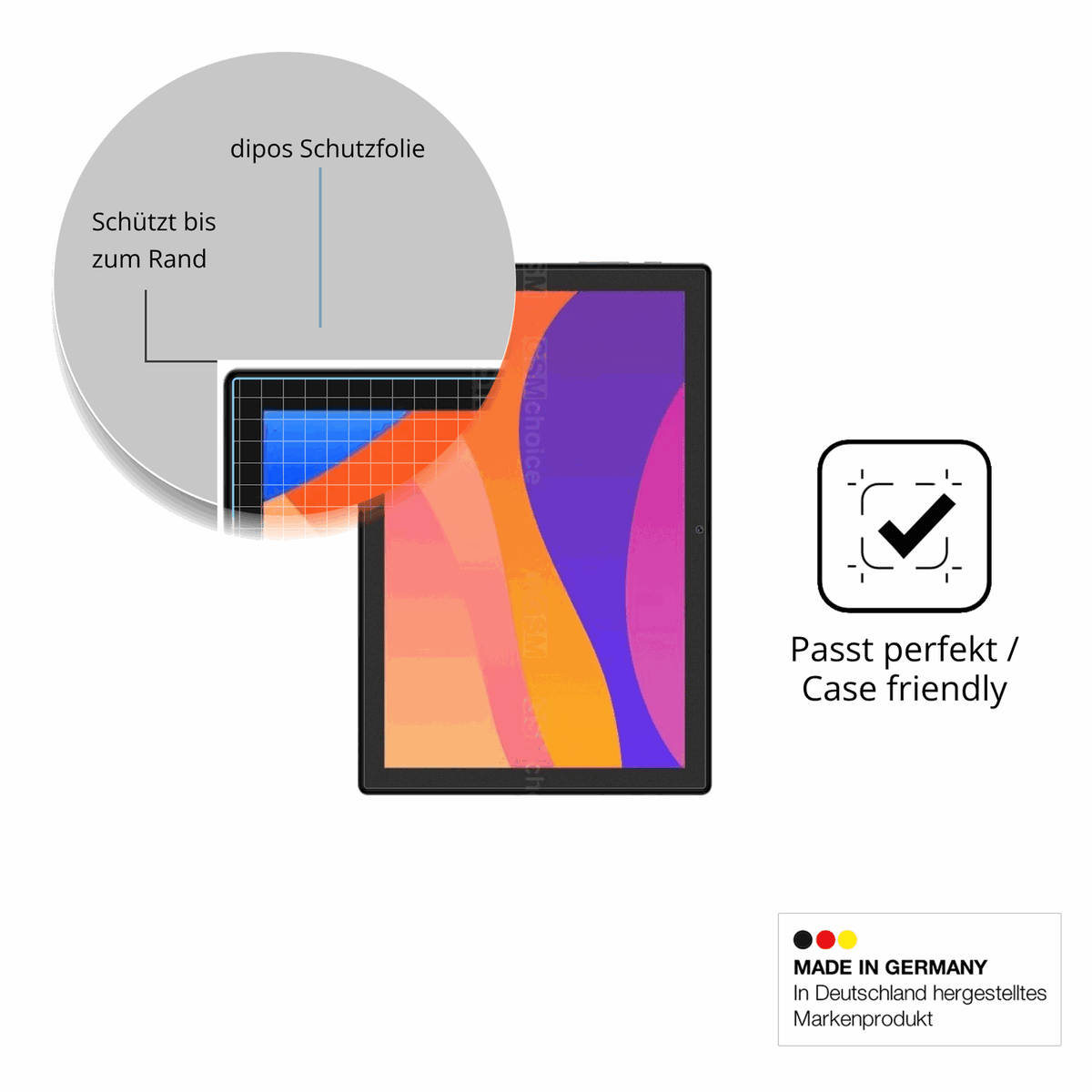 Schutzglasfolie mit optimaler Passform, zur Verwendung mit Hüllen geeignet