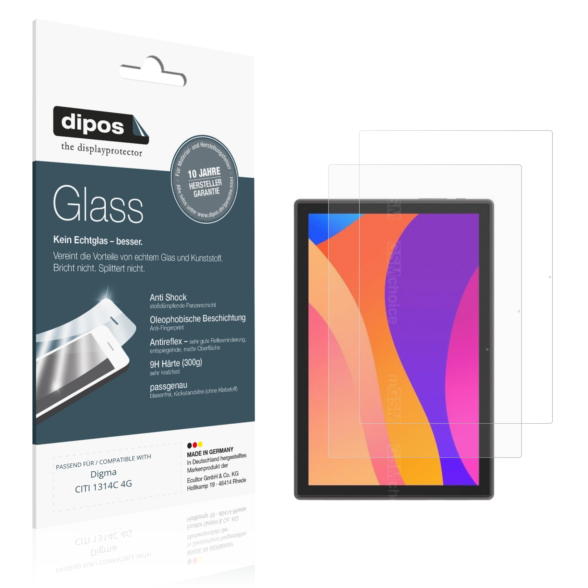 Matte Displayschutzfolie von dipos passend für Digma CITI 1314C 4G, 9H kratzfest und blasenfrei montiert