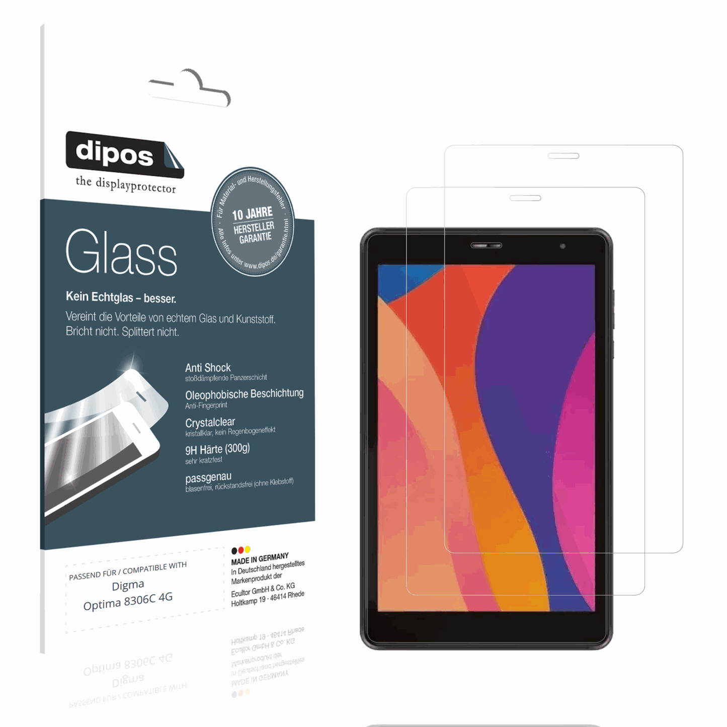 Klare Displayschutzfolie von dipos passend für Digma Optima 8306C 4G, 9H kratzfest und blasenfrei montiert