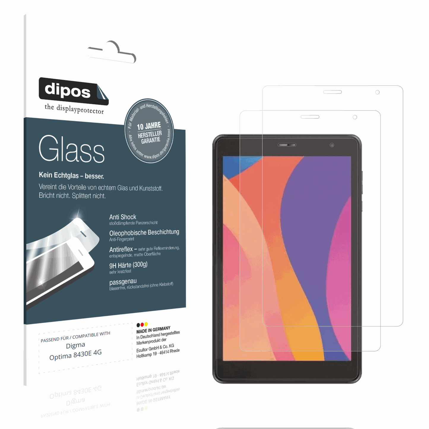 Matte Displayschutzfolie von dipos passend für Digma Optima 8430E 4G, 9H kratzfest und blasenfrei montiert