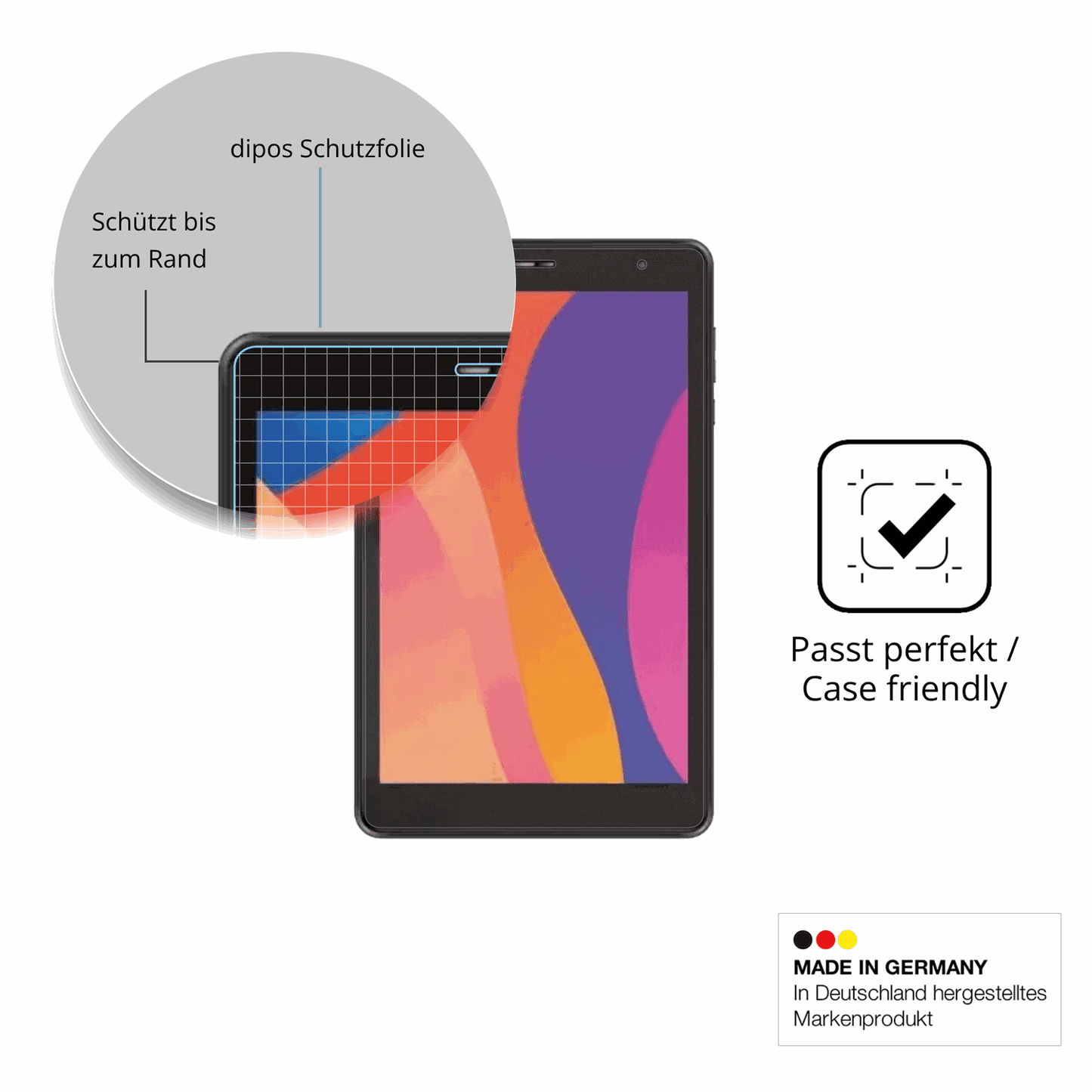 Schutzglasfolie mit optimaler Passform, zur Verwendung mit Hüllen geeignet