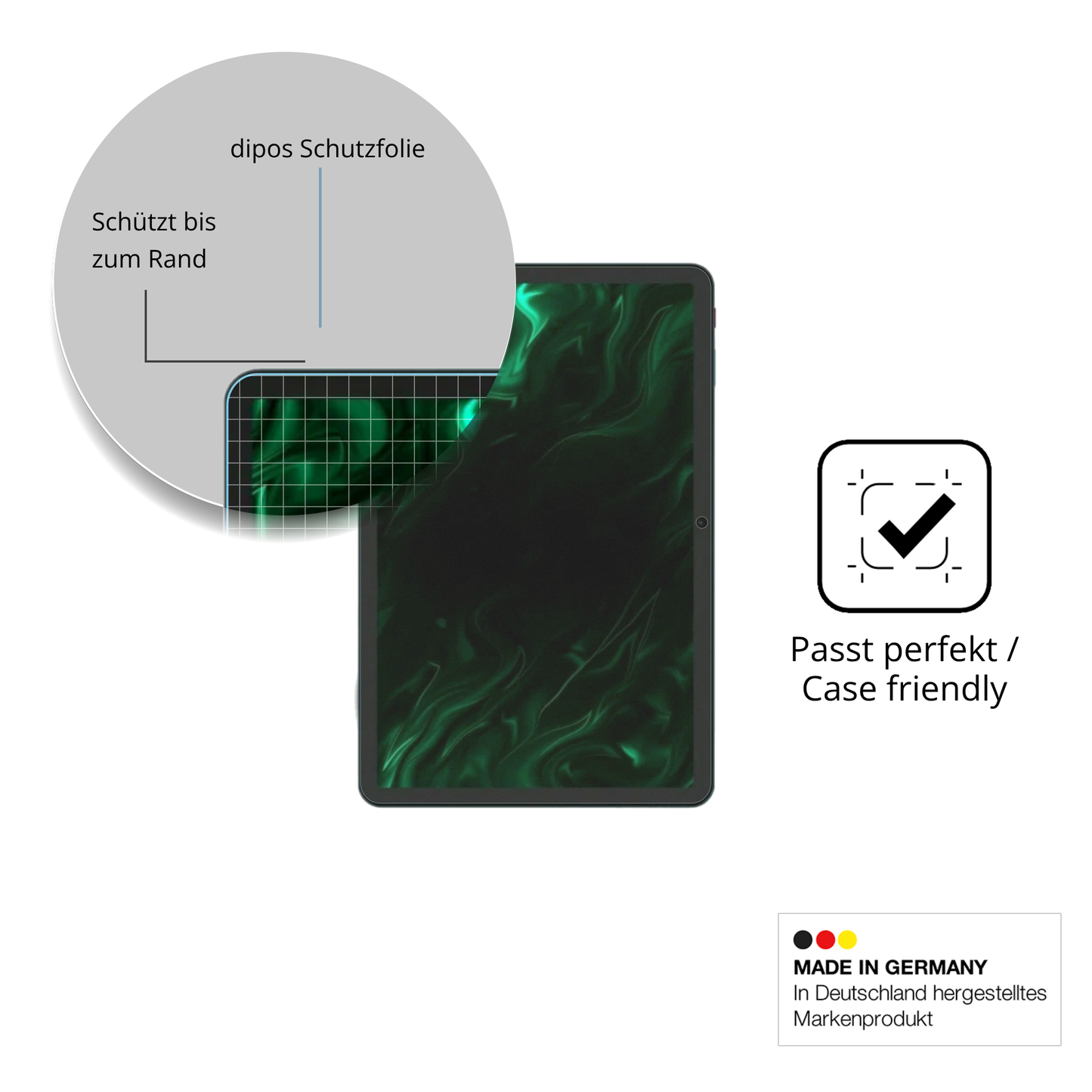 Schutzglasfolie mit optimaler Passform, zur Verwendung mit Hüllen geeignet