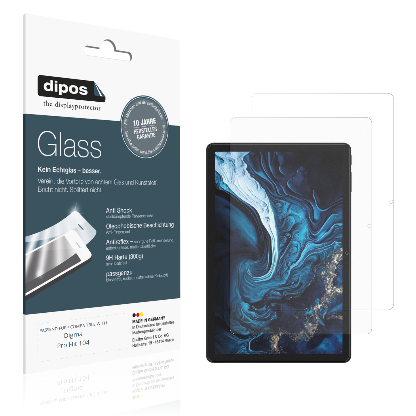 Matte Displayschutzfolie von dipos passend für Digma Pro Hit 104, 9H kratzfest und blasenfrei montiert