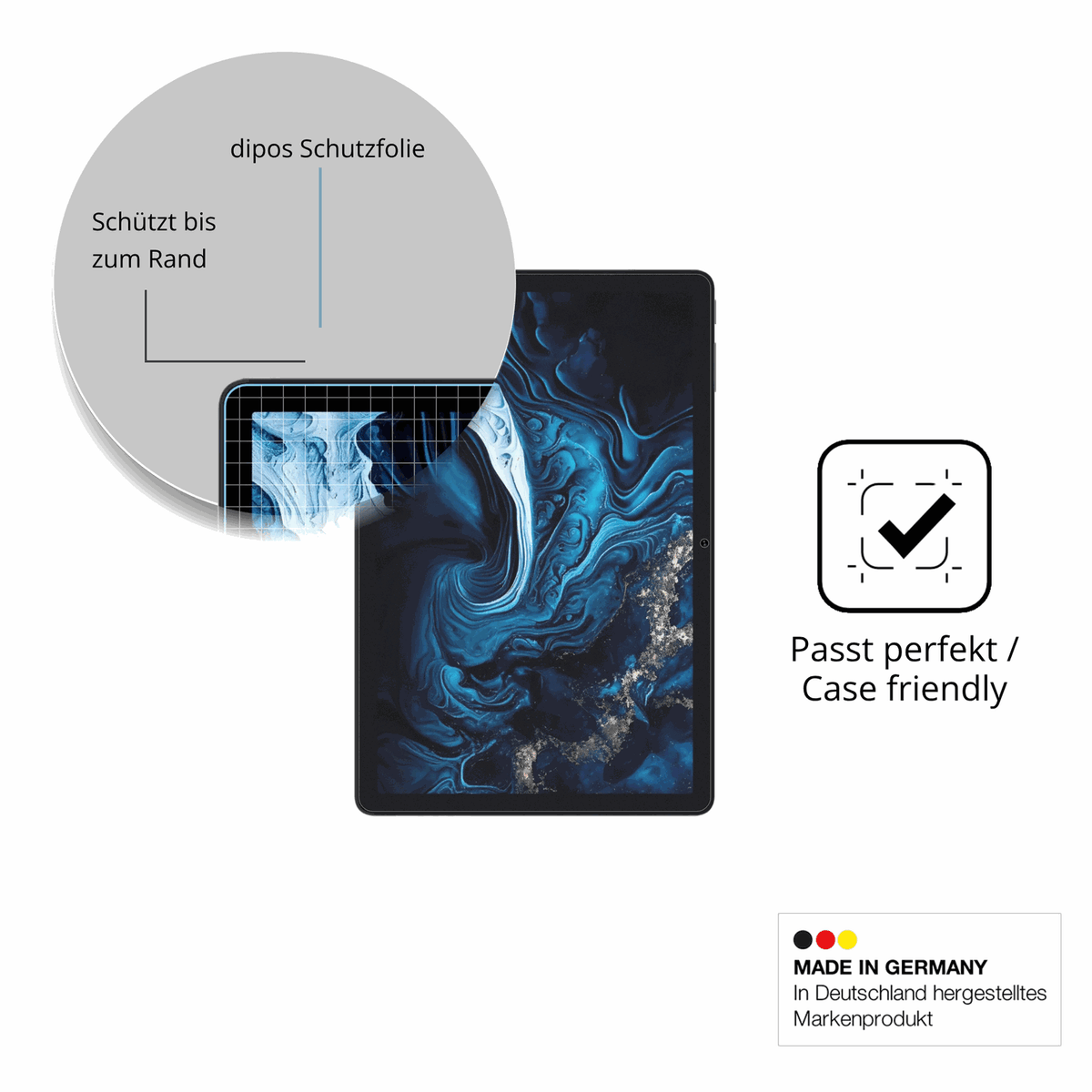 Schutzglasfolie mit optimaler Passform, zur Verwendung mit Hüllen geeignet