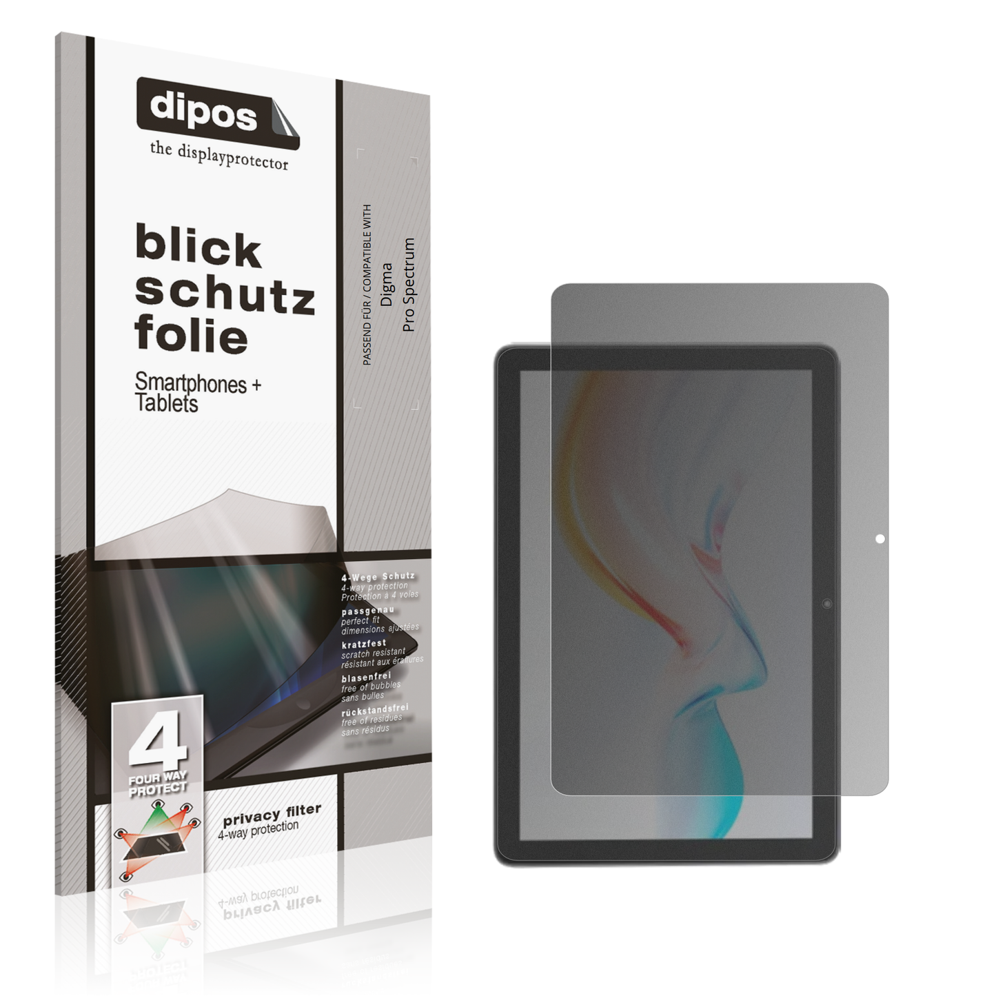 Blickschutzfolie von dipos passend für Digma Pro Spectrum, präziser Zuschnitt und blasenfrei montiert