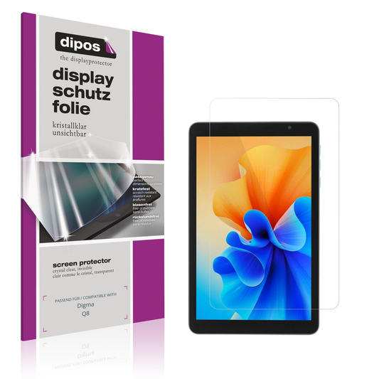 Klare Displayschutzfolie von dipos passend für Digma Q8, präziser Zuschnitt und blasenfrei montiert